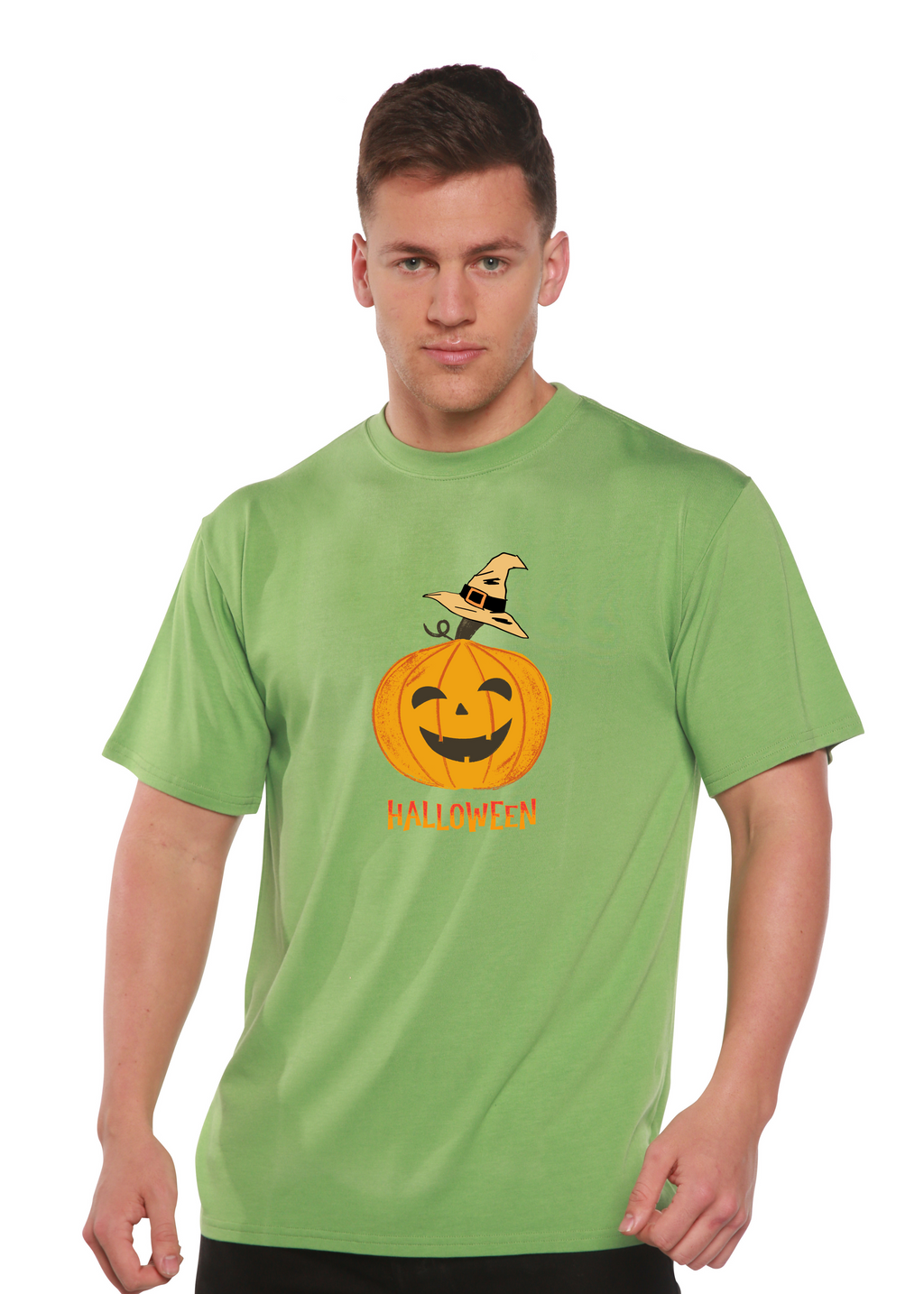 Spun Bamboo Halloween Pumpkin Unisex Bamboo Viscose/Organic Cotton Short Sleeve Graphic T-Shirt — comparison shot