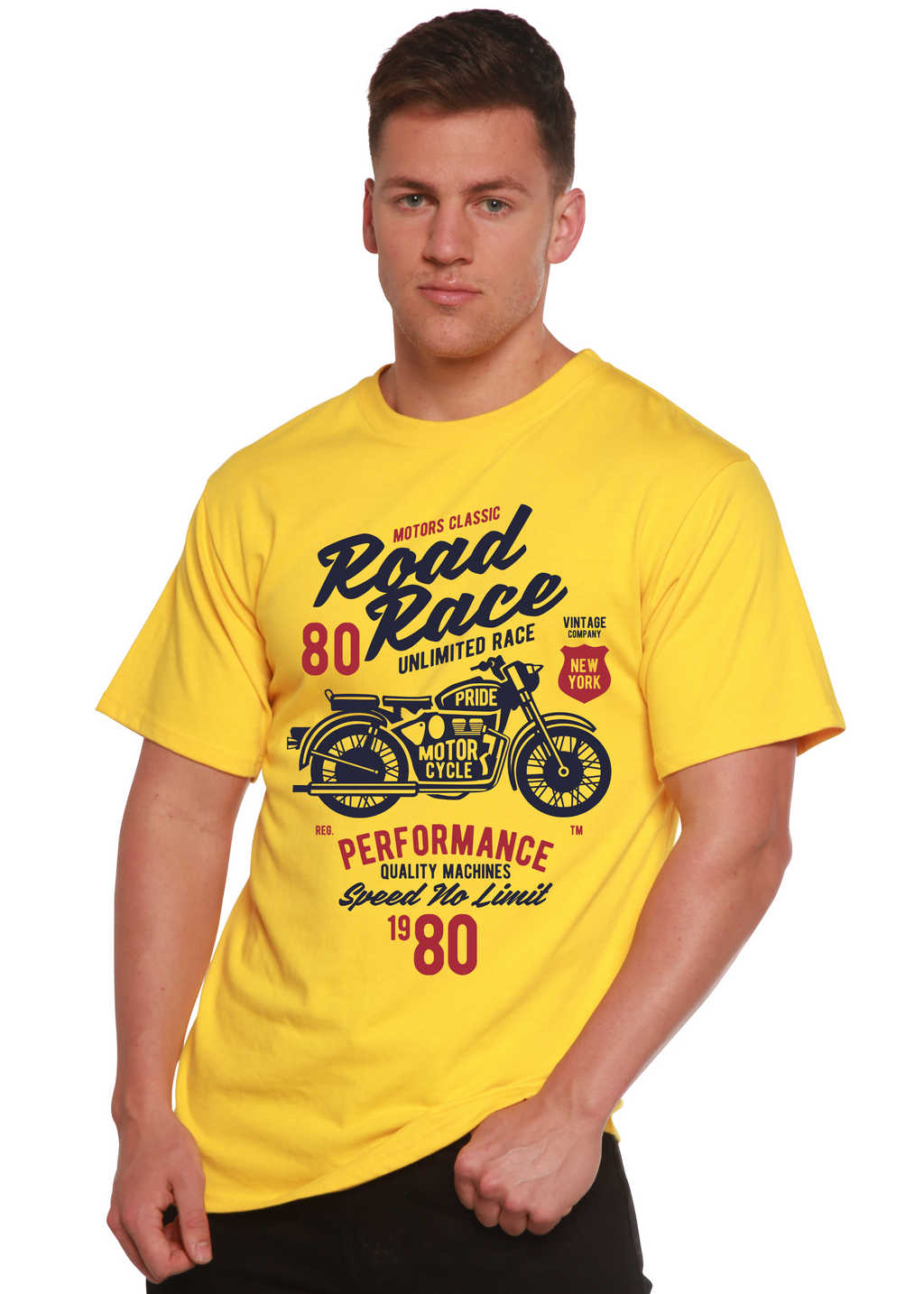 Spun Bamboo Road Race Motorcycles Spun Bamboo® Men's Bamboo Viscose/Organic Cotton Short Sleeve Graphic T-Shirt — detail clos