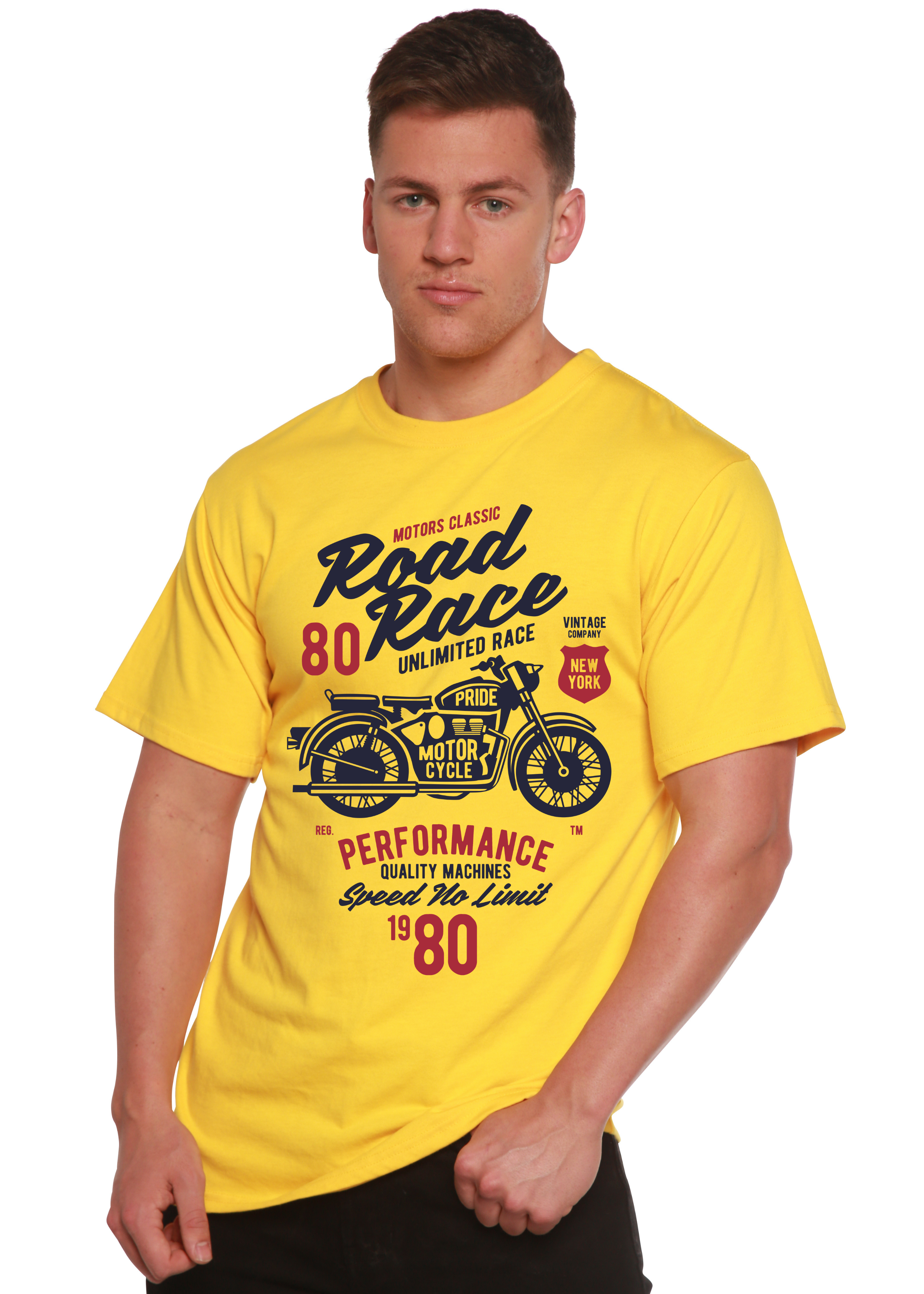 Spun Bamboo Road Race Motorcycles Spun Bamboo® Men's Bamboo Viscose/Organic Cotton Short Sleeve Graphic T-Shirt — detail clos