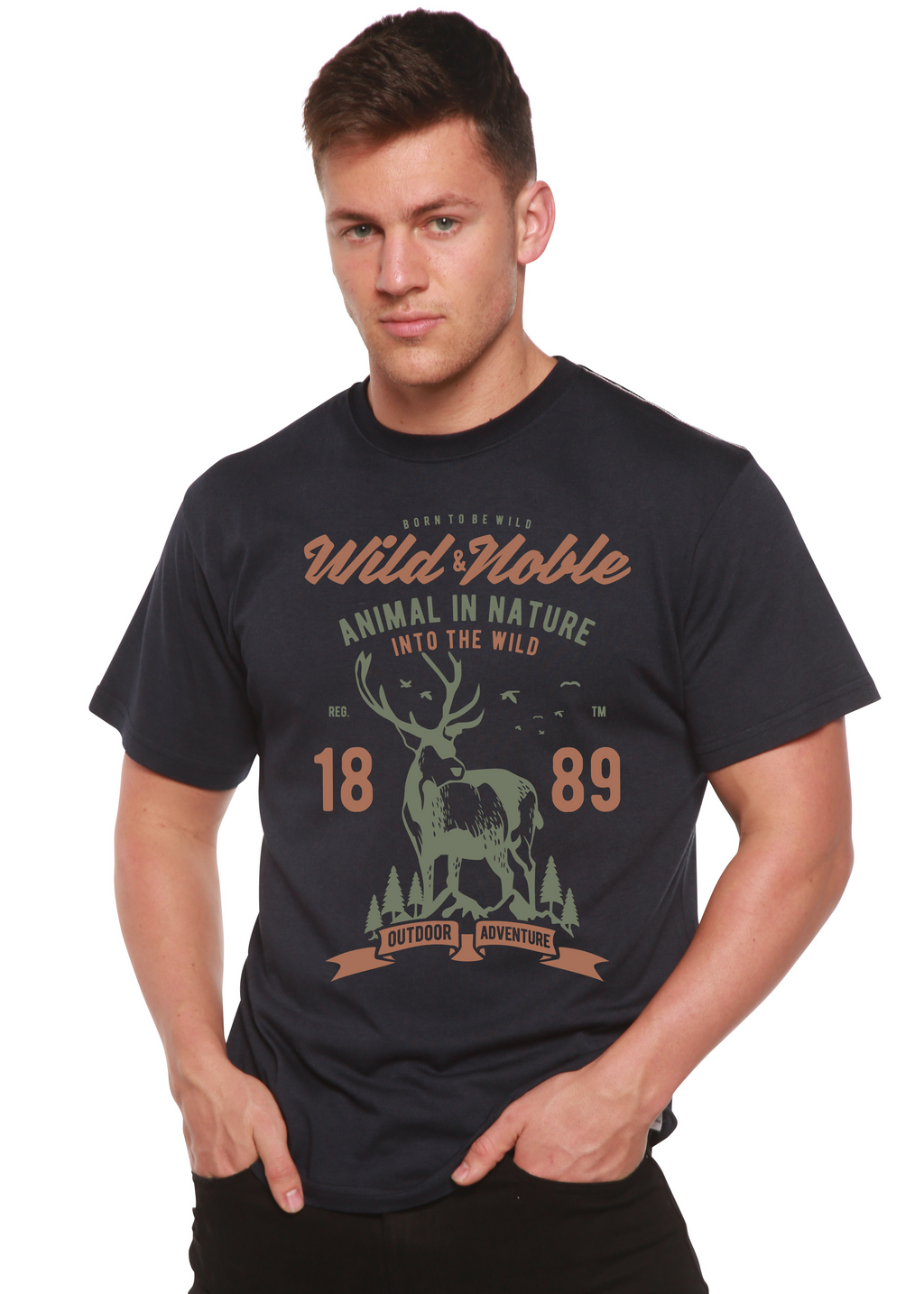 Spun Bamboo Wild And Noble Spun Bamboo® Men's Bamboo Viscose/Organic Cotton Short Sleeve Graphic T-Shirt — detail close-up