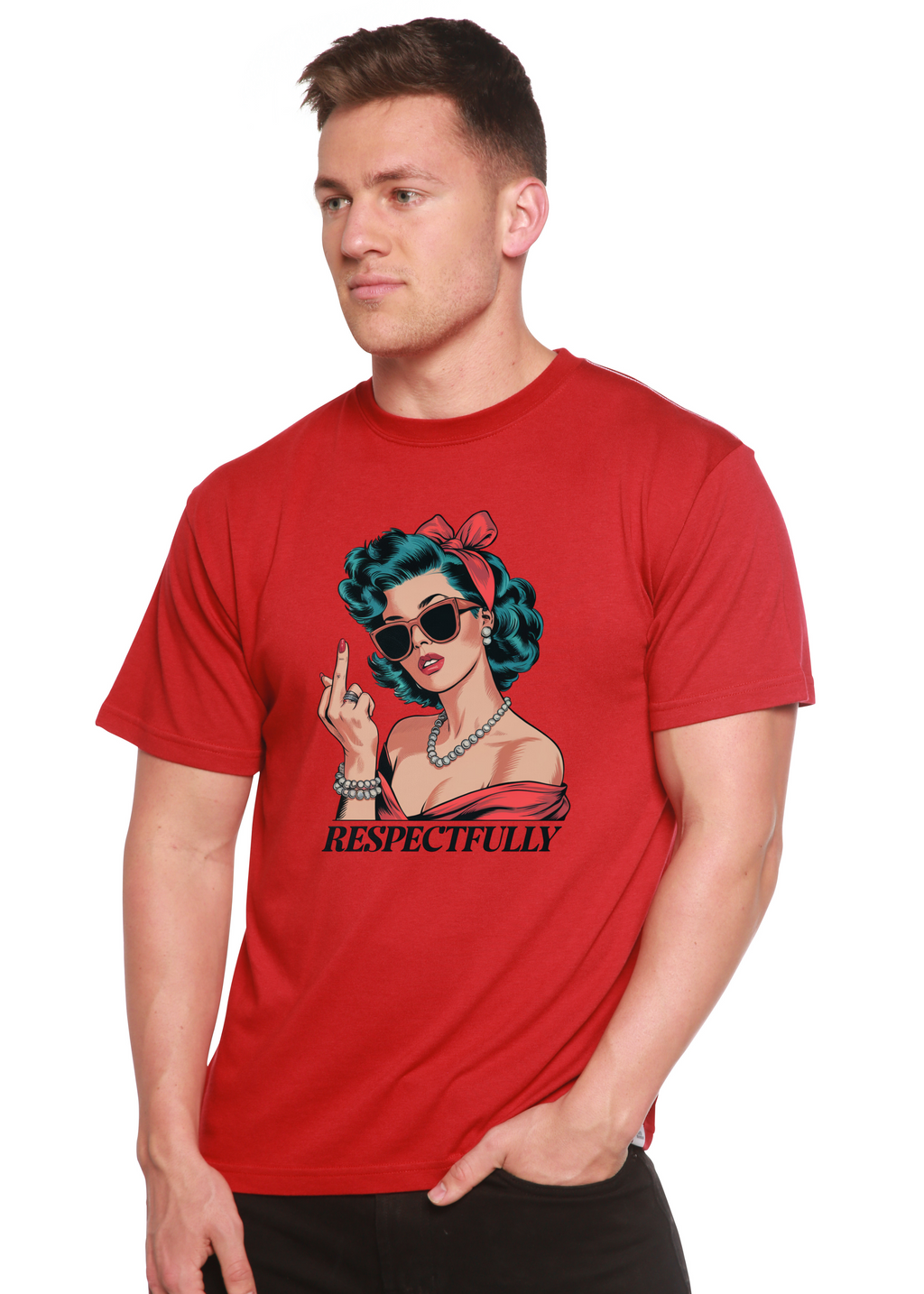 Spun Bamboo Respectfully Middle Finger Unisex Bamboo/Cotton Graphic T-Shirt — size reference