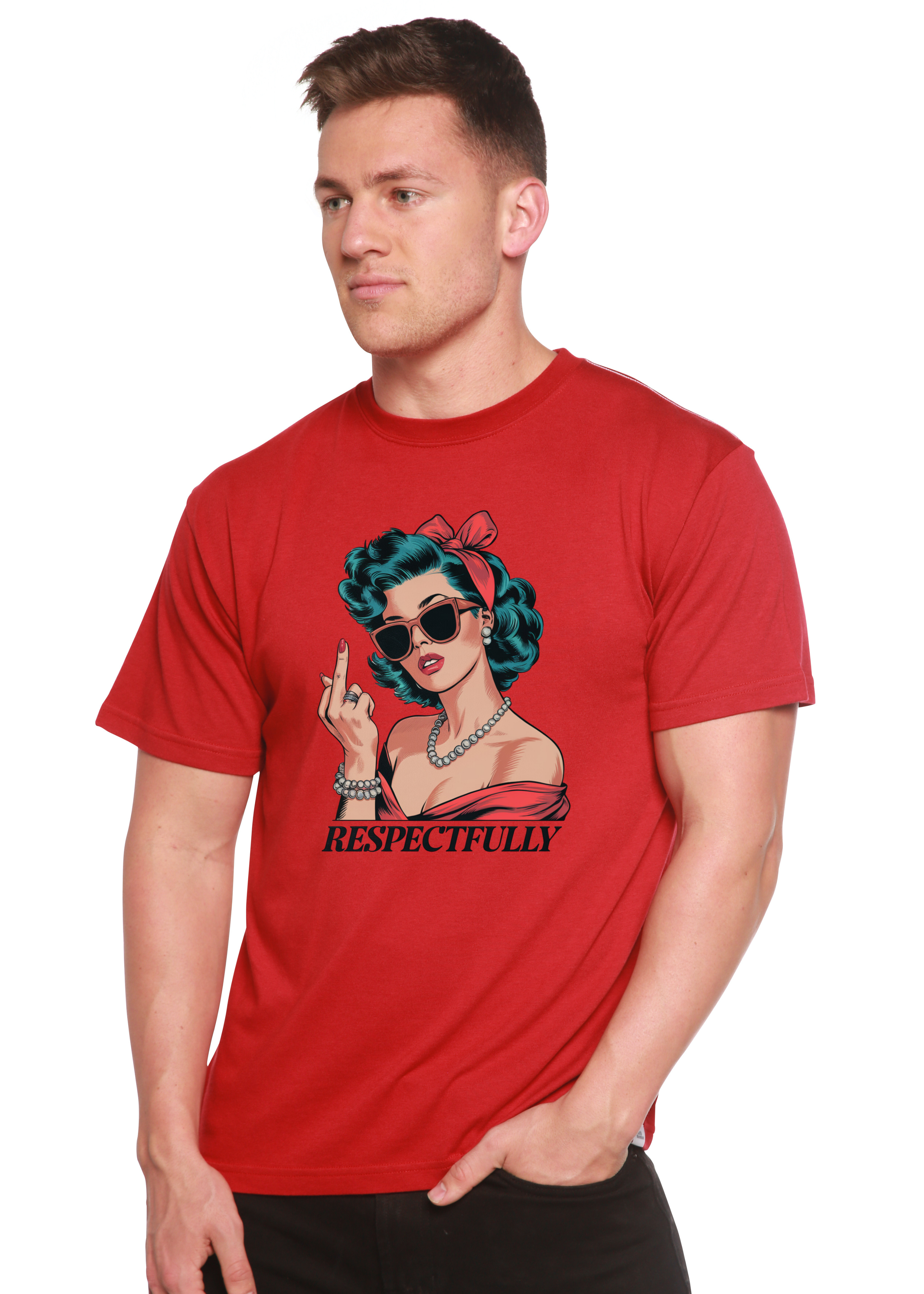 Spun Bamboo Respectfully Middle Finger Unisex Bamboo/Cotton Graphic T-Shirt — size reference