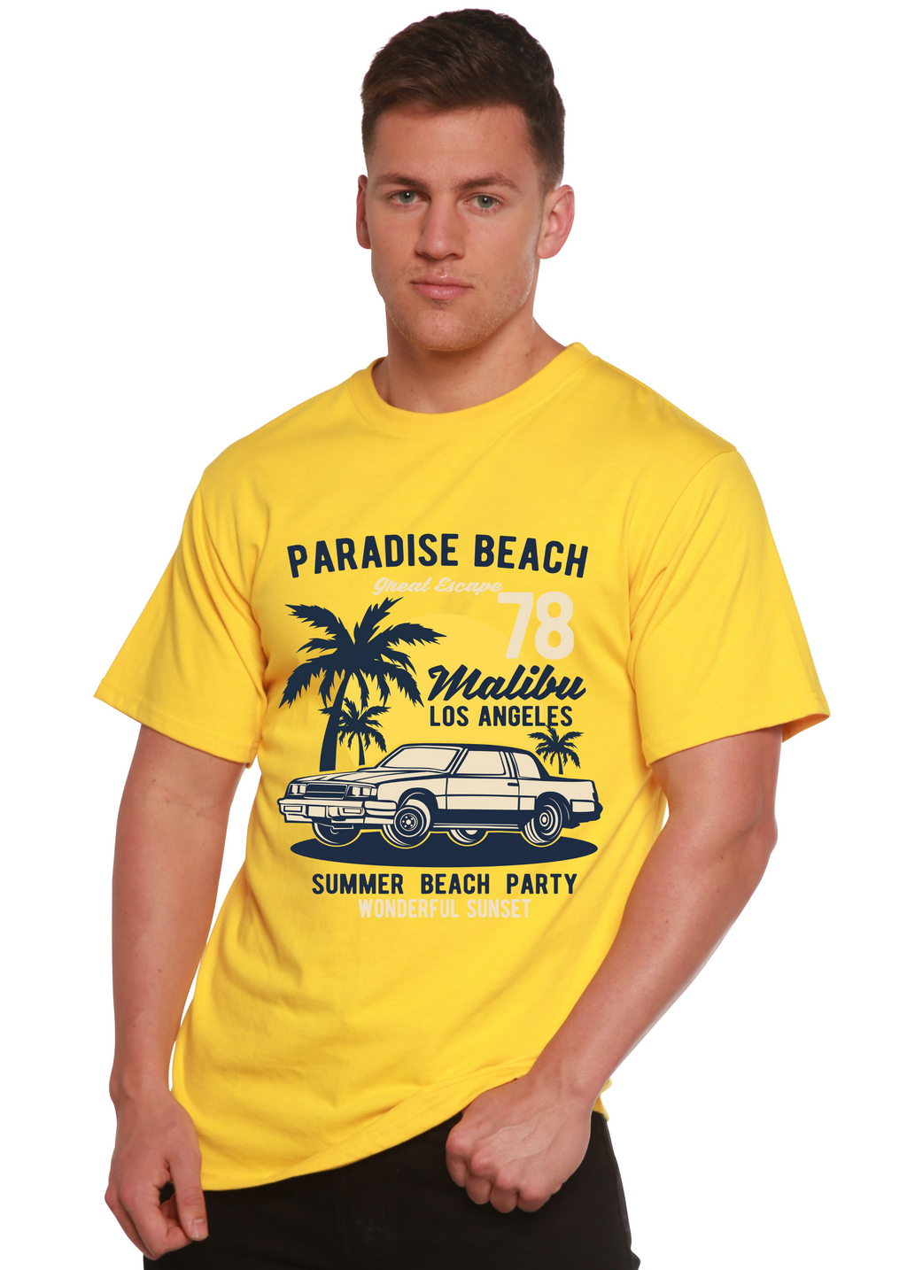 Spun Bamboo Paradise Beach Spun Bamboo® Men's Bamboo Viscose/Organic Cotton Short Sleeve Graphic T-Shirt — in-use photo