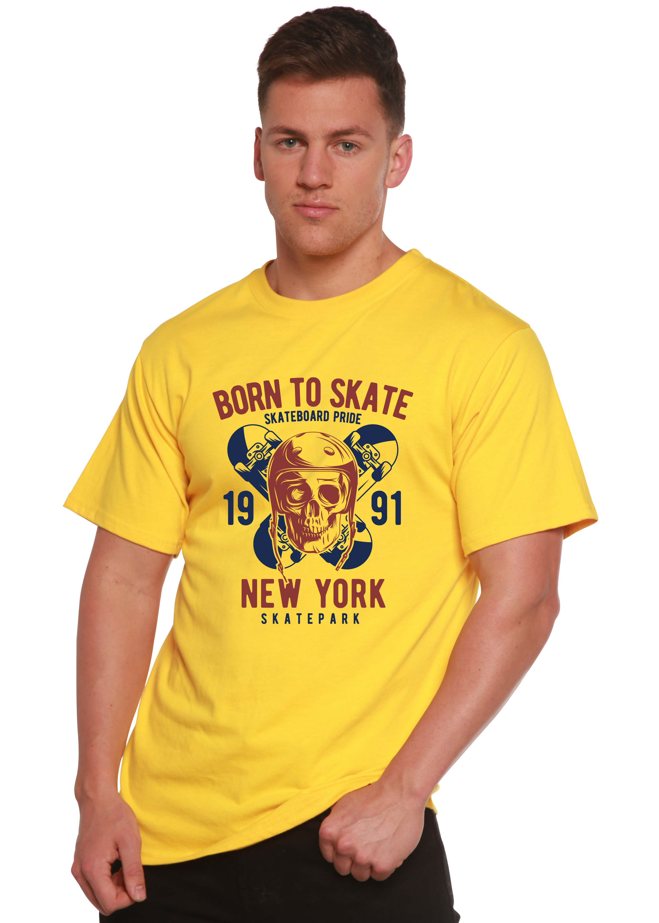 Spun Bamboo Born To Skate 1991 New York Men's Bamboo Viscose/Organic Cotton Short Sleeve Graphic T-Shirt — lifestyle context