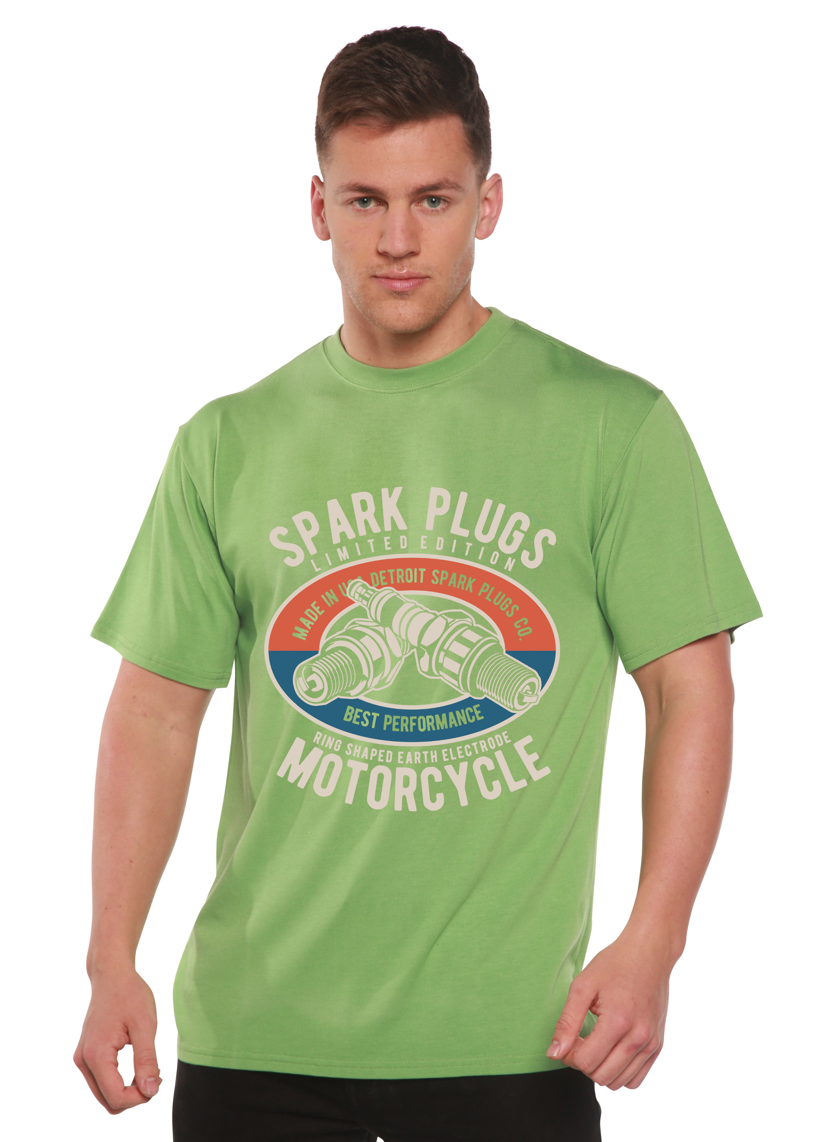 Spun Bamboo Spark Plugs Spun Bamboo® Men's Bamboo Viscose/Organic Cotton Short Sleeve Graphic T-Shirt — in-use photo