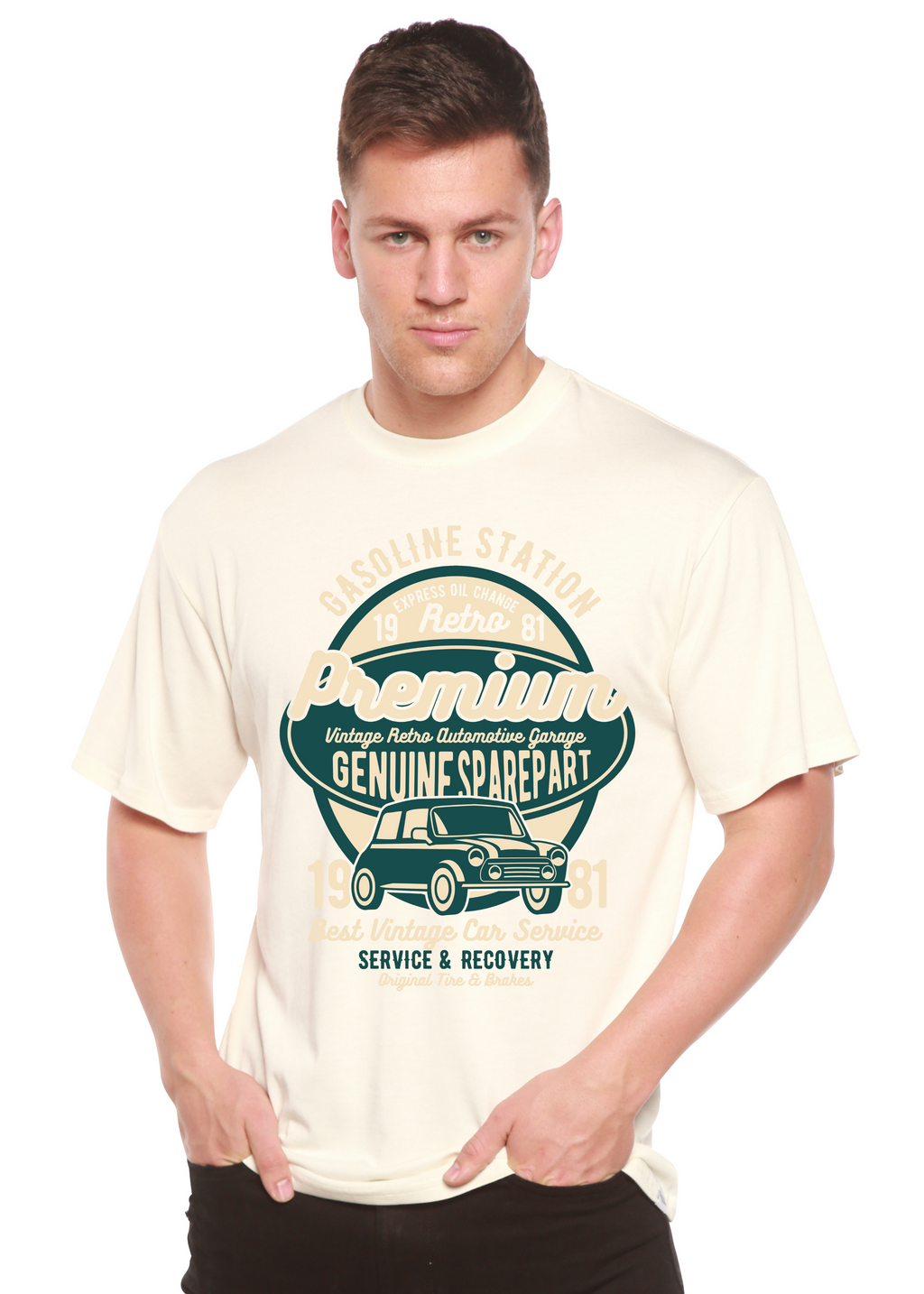 Spun Bamboo Premium Garage Spun Bamboo® Men's Bamboo Viscose/Organic Cotton Short Sleeve Graphic T-Shirt — in-use photo