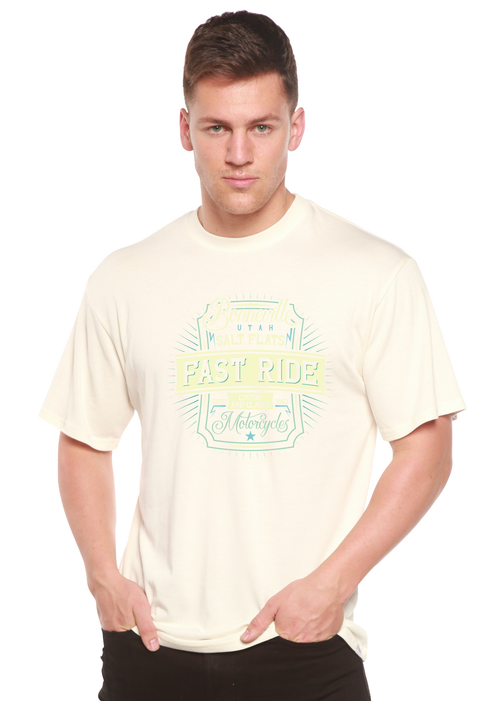 Spun Bamboo Fast Ride Men's Bamboo Viscose/Organic Cotton Short Sleeve Graphic T-Shirt — in-use photo