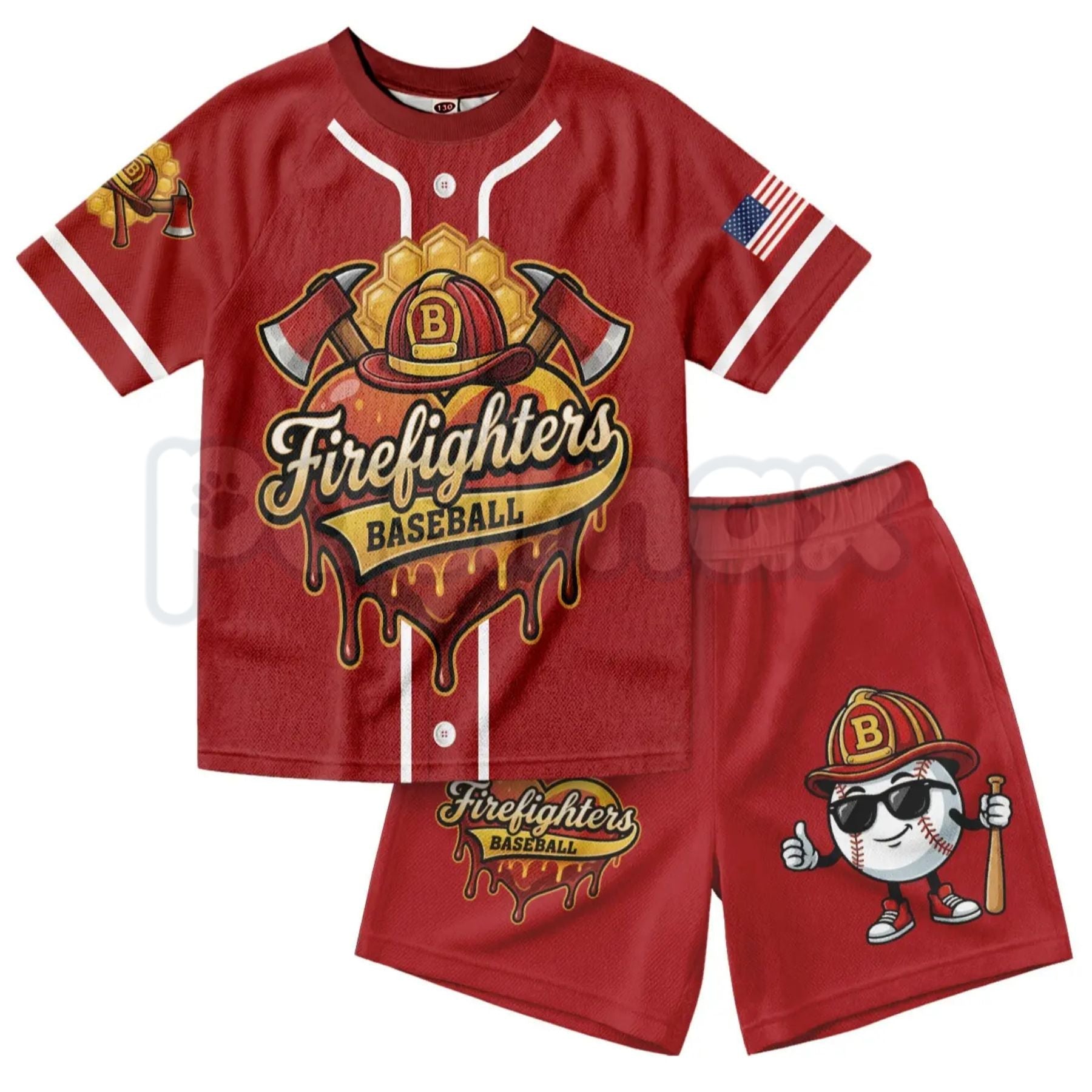 Dabbing Banana Retro American Flag Baseball Jersey Set – Toddler Athletic Mesh Outfit