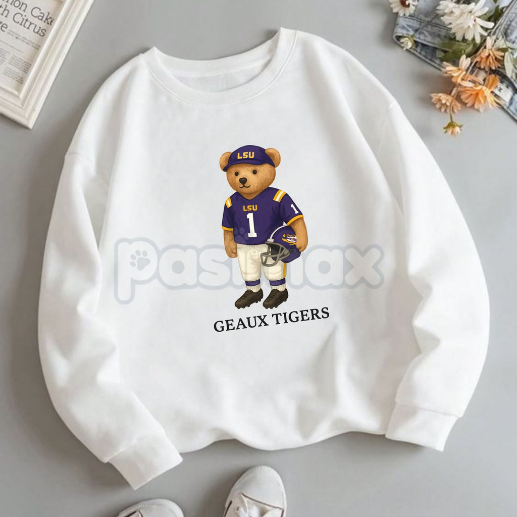 Pasimax All Team College Football Teddy Bear Sweatshirt – Retro Mascot Graphic Crewneck — in-use photo