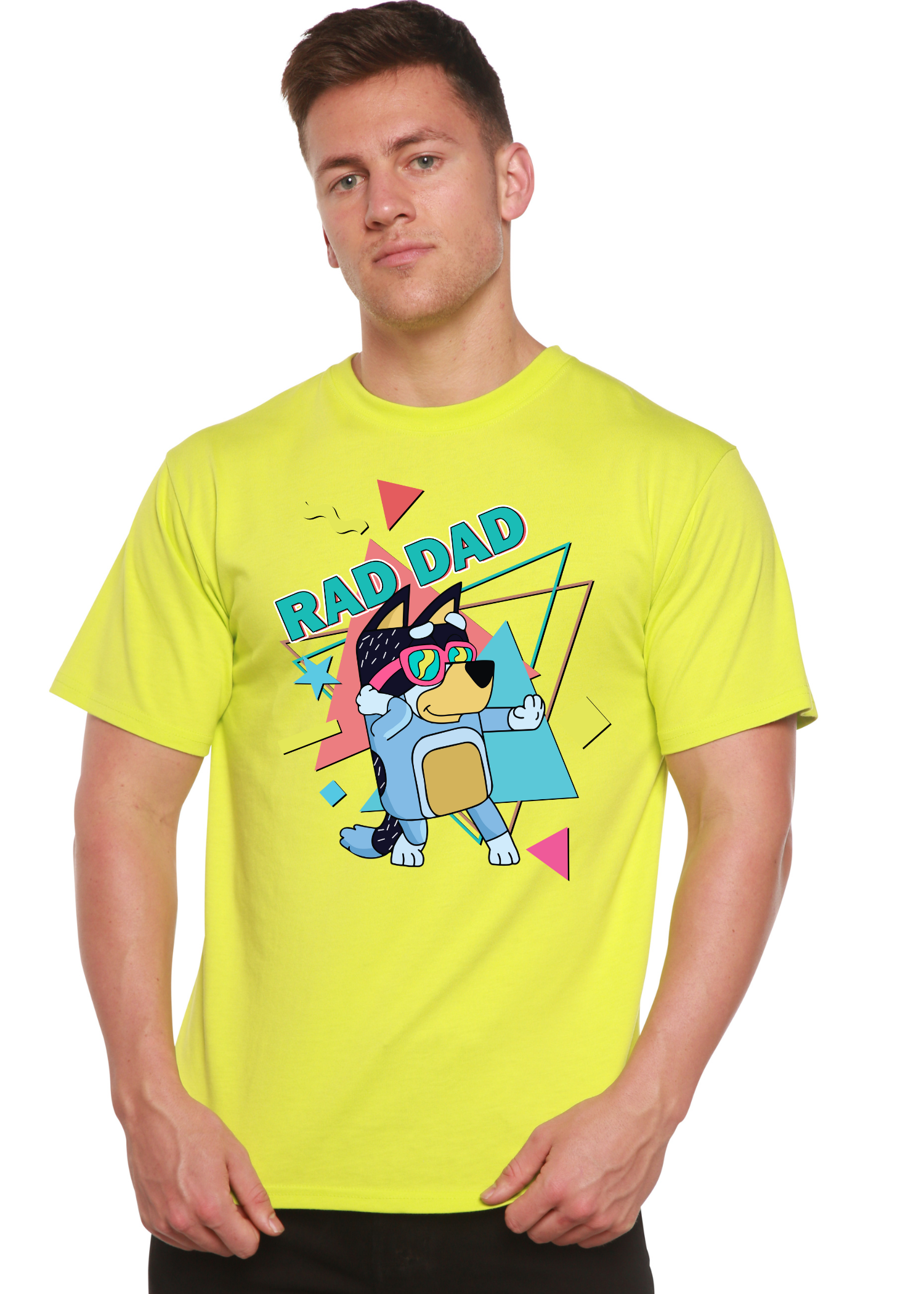 Spun Bamboo Rad Dad Bluey Men's Bamboo Short Sleeve Graphic T-Shirt — side view