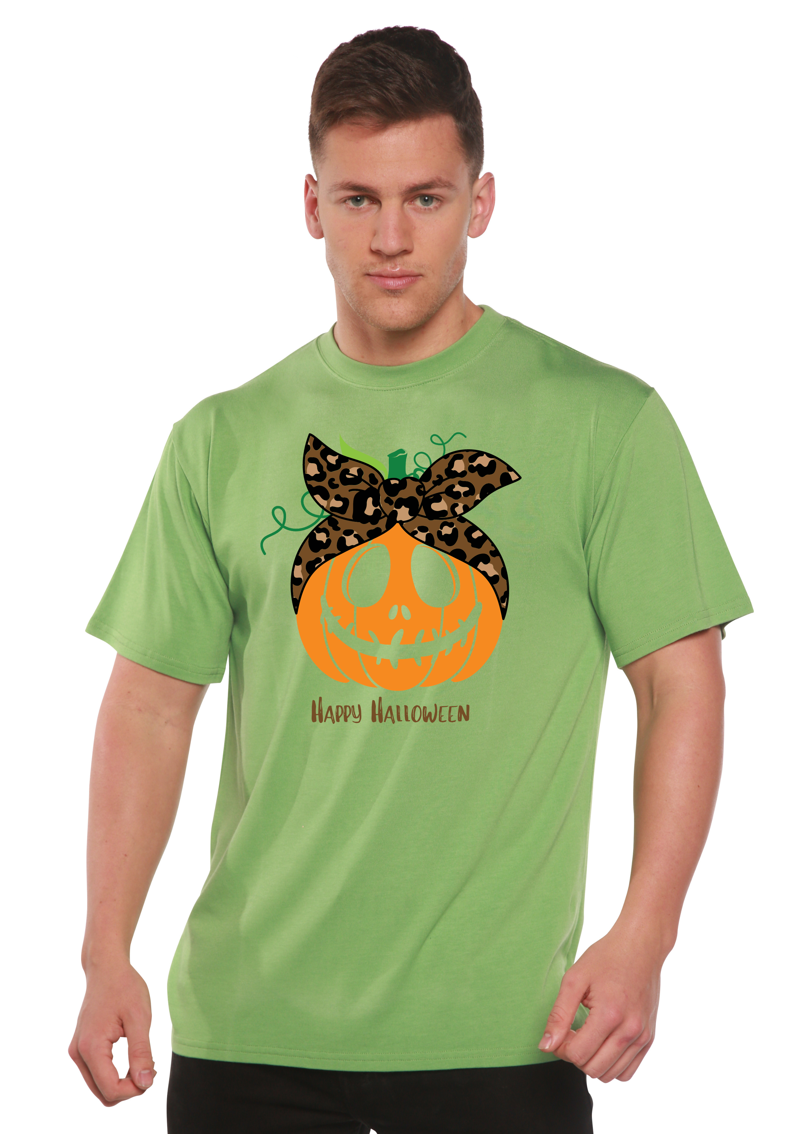 Spun Bamboo Happy Halloween Men's Bamboo Viscose/Organic Cotton Short Sleeve Graphic T-Shirt — lifestyle context