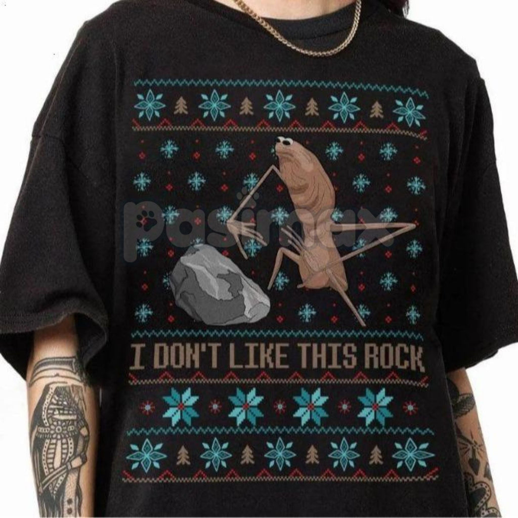 Pasimax Marcus The Worm Ugly Christmas Shirt - Funny Los Temerarios Thanksgiving Meme Tee, I Don't Like This Rock Xmas Gift, 
