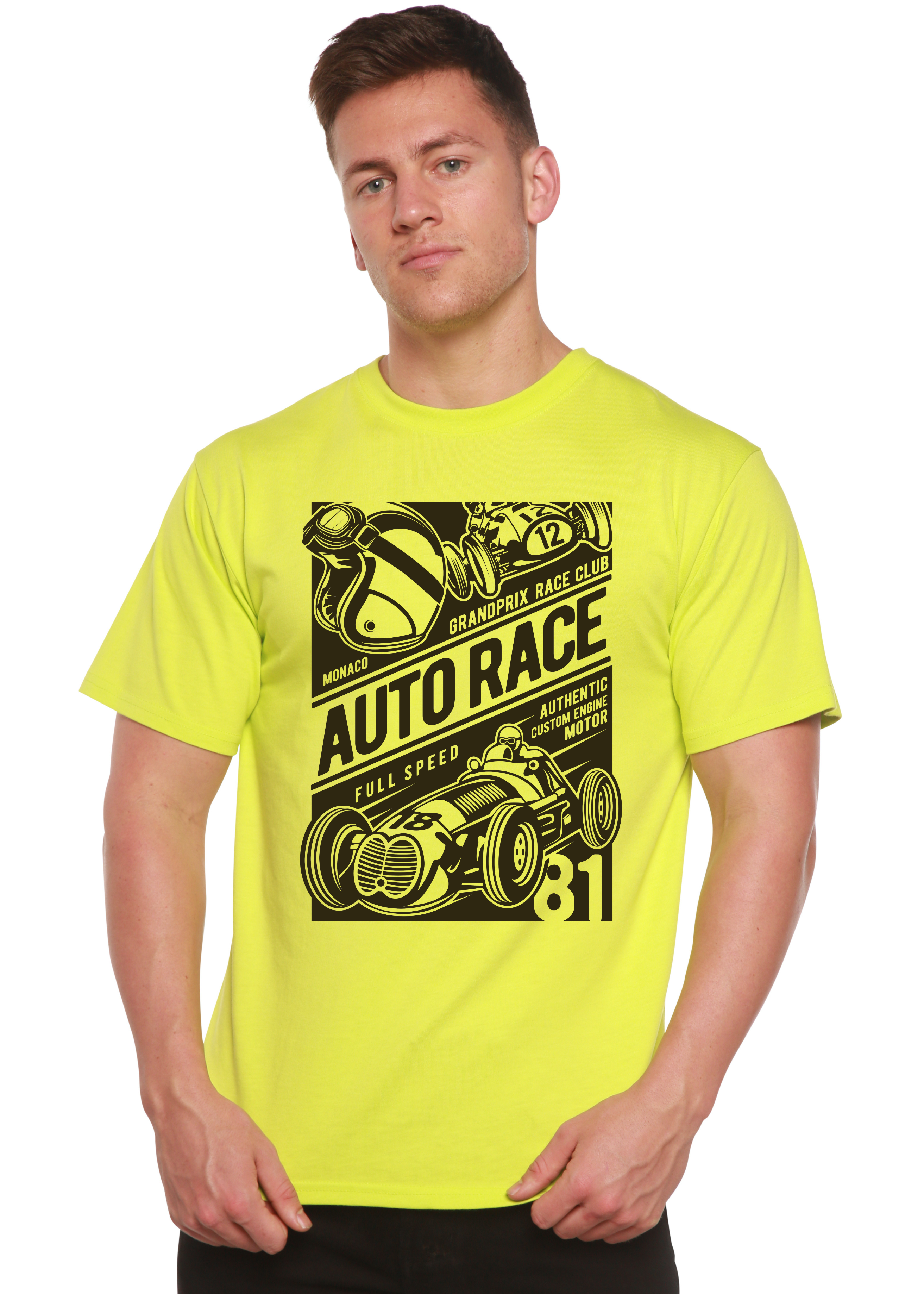 Spun Bamboo Auto Race Men's Bamboo Viscose/Organic Cotton Short Sleeve Graphic T-Shirt — in-use photo