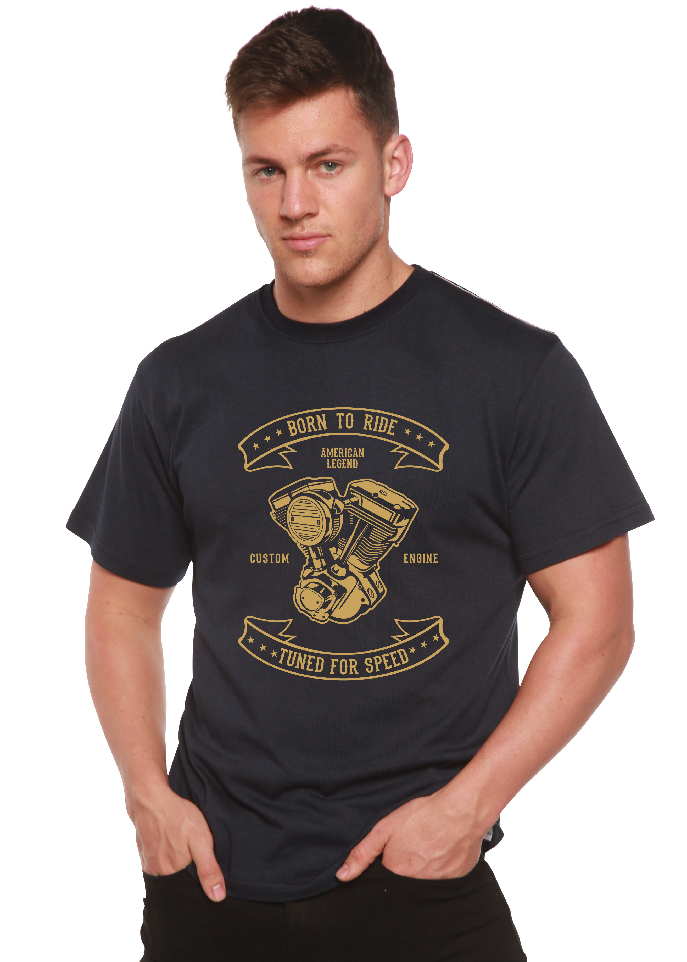 Spun Bamboo Born To Ride Men's Bamboo Viscose/Organic Cotton Short Sleeve Graphic T-Shirt — in-use photo