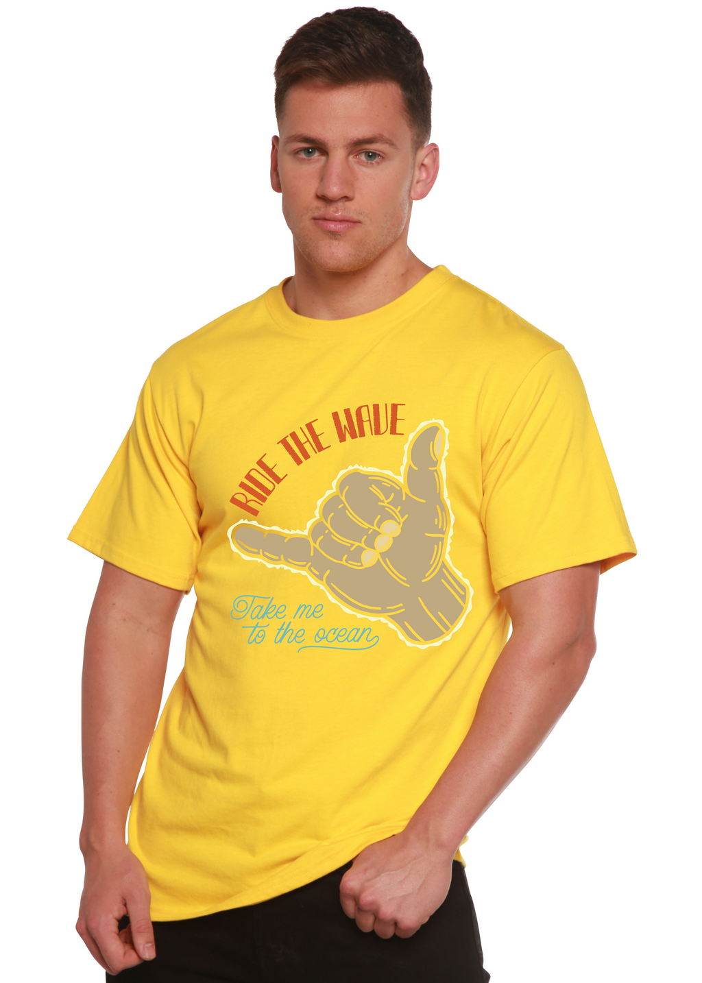 Spun Bamboo Ride The Wave Men's Bamboo Viscose/Organic Cotton Short Sleeve Graphic T-Shirt — back view