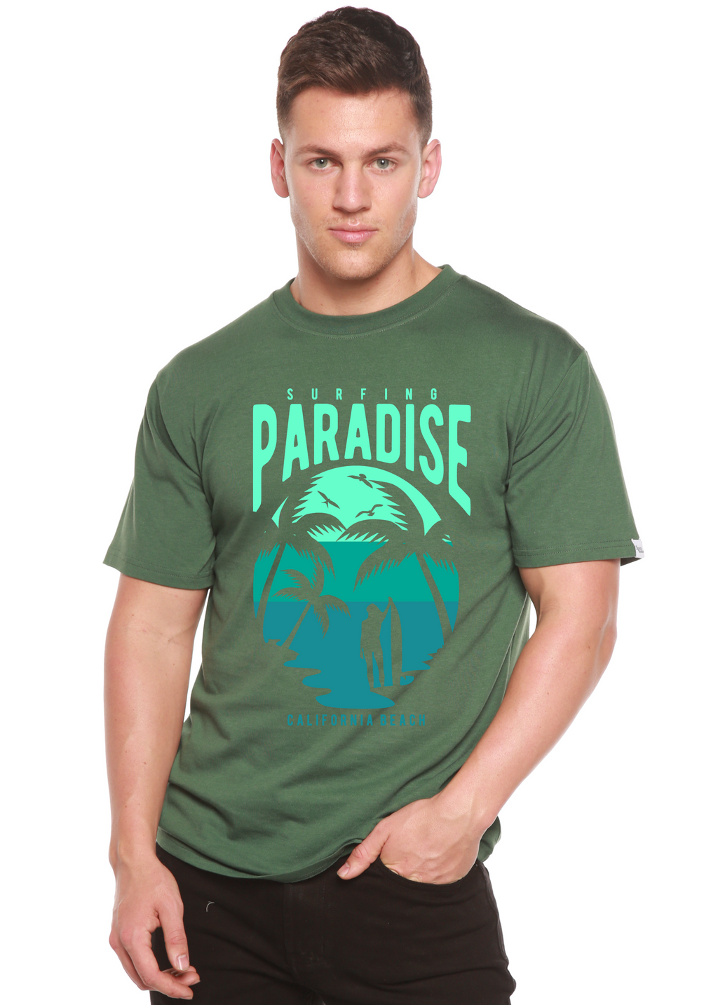 Spun Bamboo Surfing Paradise California Spun Bamboo® Men's Bamboo Viscose/Organic Cotton Short Sleeve Graphic T-Shirt — detai