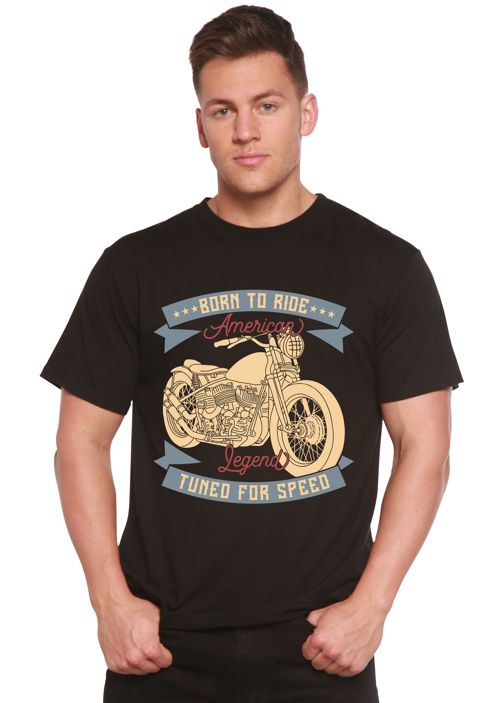 Spun Bamboo Born To Ride American Legend Men's Bamboo Viscose/Organic Cotton Short Sleeve Graphic T-Shirt — main product shot