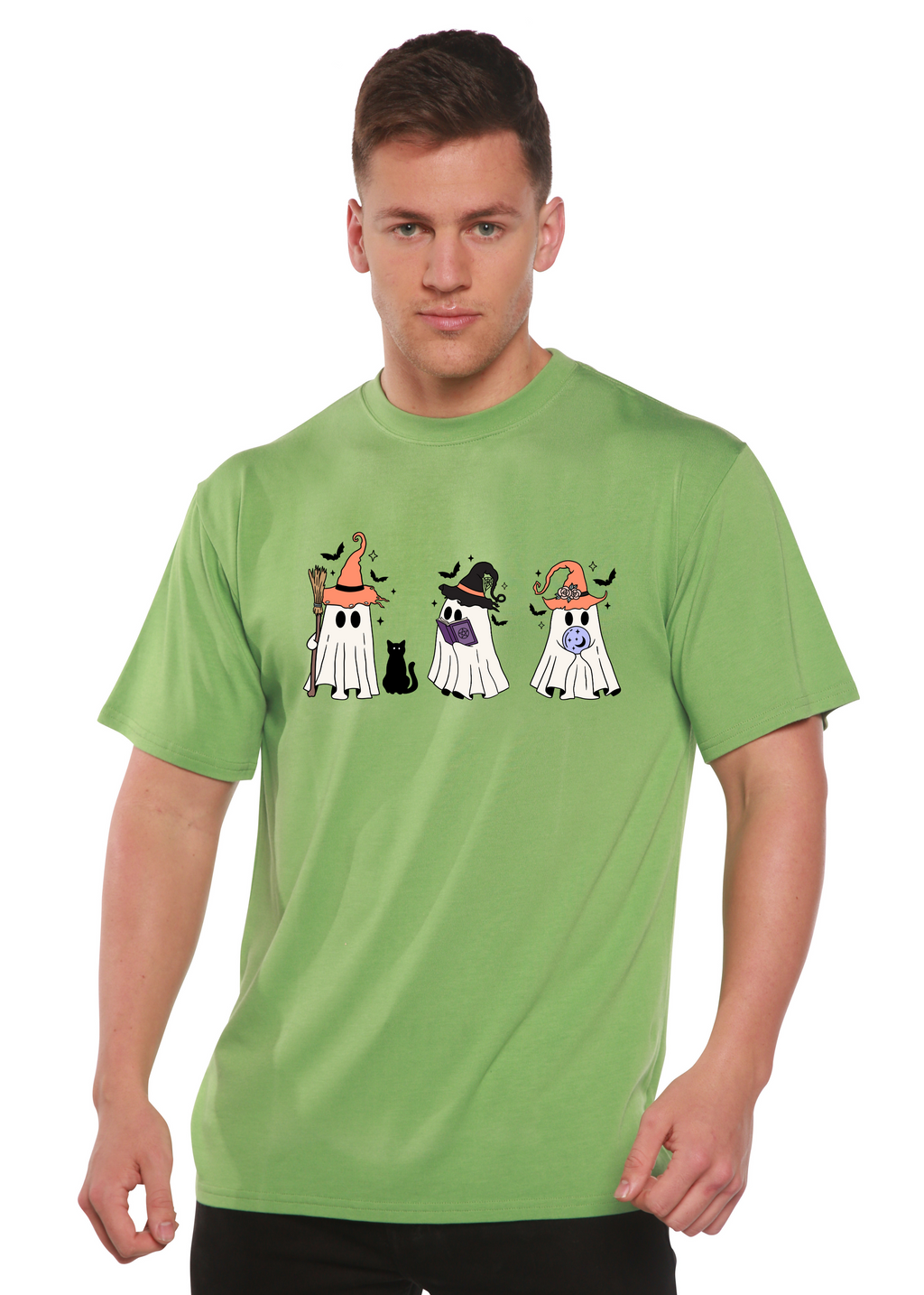 Spun Bamboo Halloween Boo Men's Bamboo Viscose/Organic Cotton Short Sleeve Graphic T-Shirt — size reference