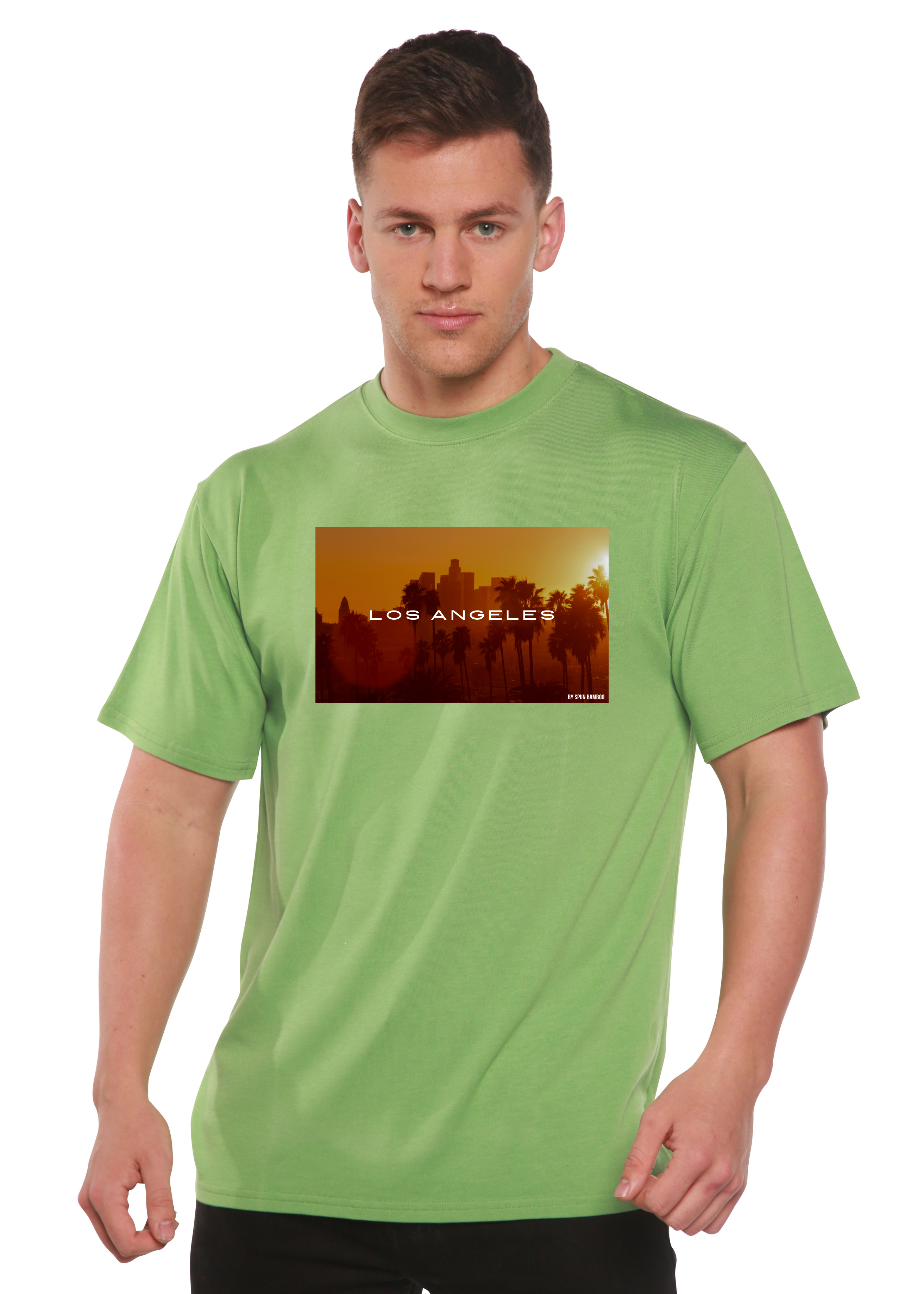 Spun Bamboo Los Angeles Unisex Bamboo Viscose/Organic Cotton Short Sleeve Graphic T-Shirt — fabric or material detail