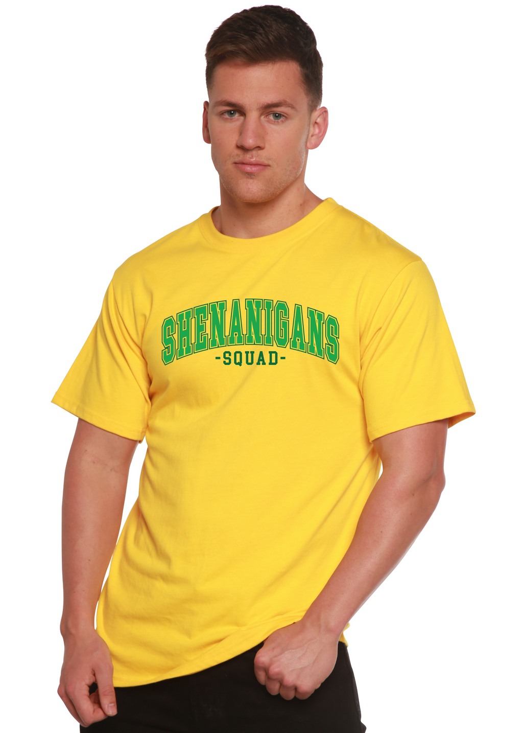 Spun Bamboo Shenanigans Squad Unisex Bamboo/Cotton Graphic T-Shirt — size reference