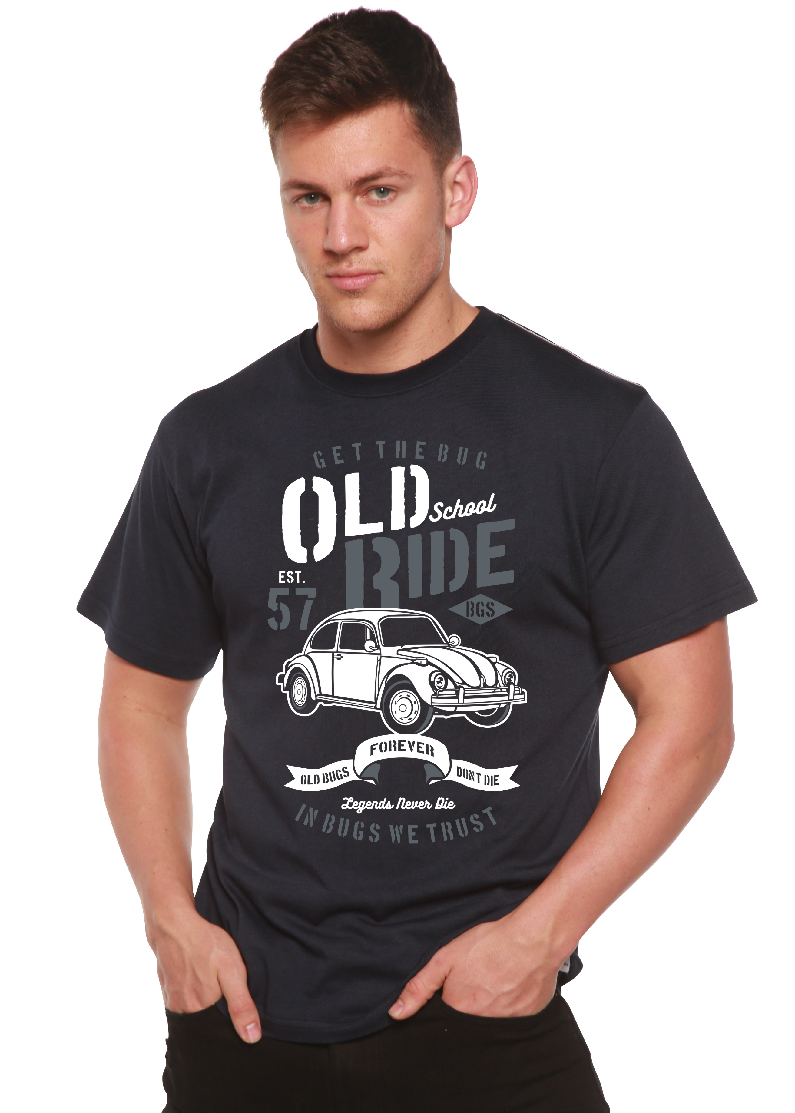 Spun Bamboo Old School Ride Spun Bamboo® Men's Bamboo Viscose/Organic Cotton Short Sleeve Graphic T-Shirt — detail close-up