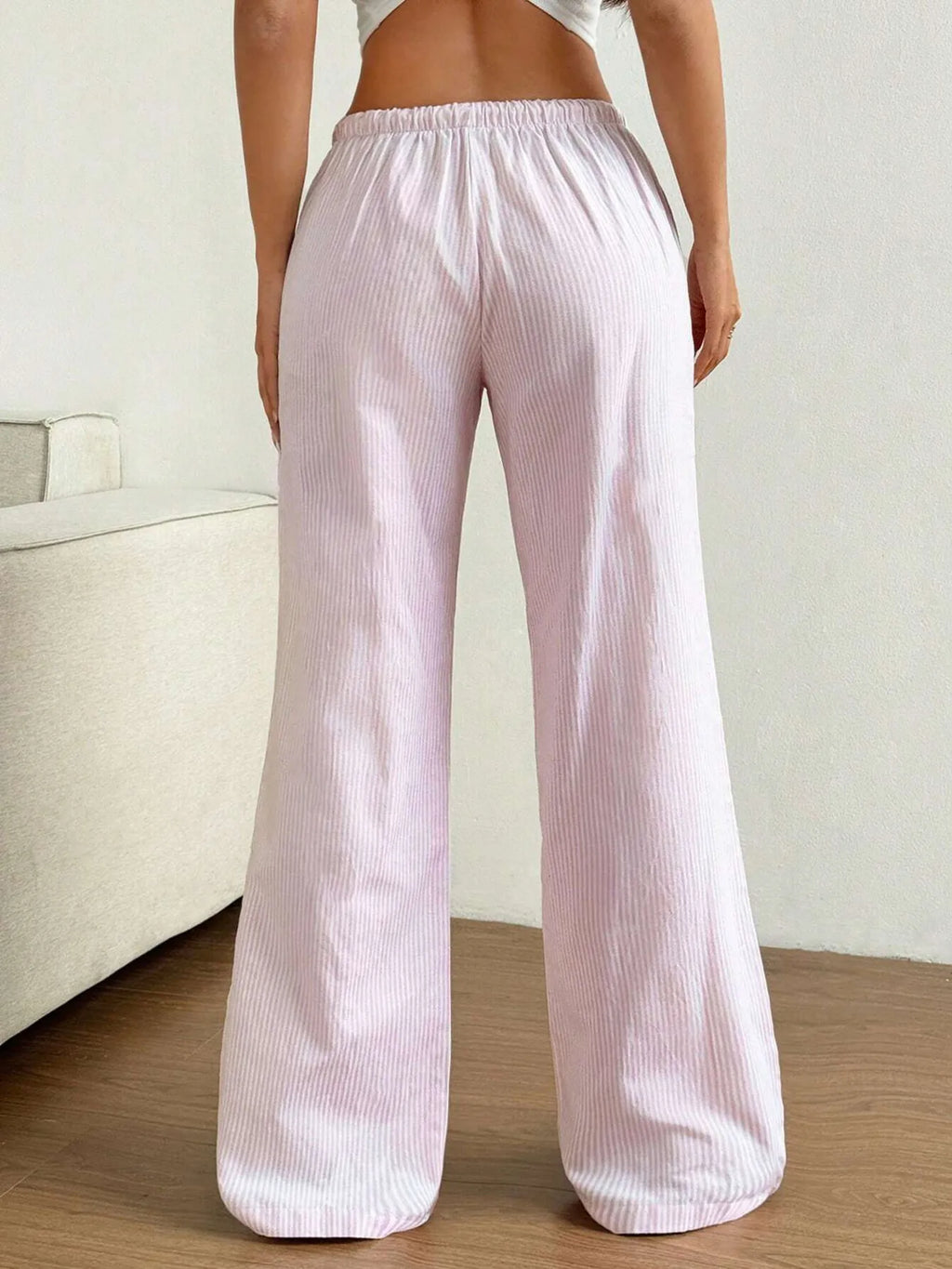 Drawstring Striped Wide Leg Pants