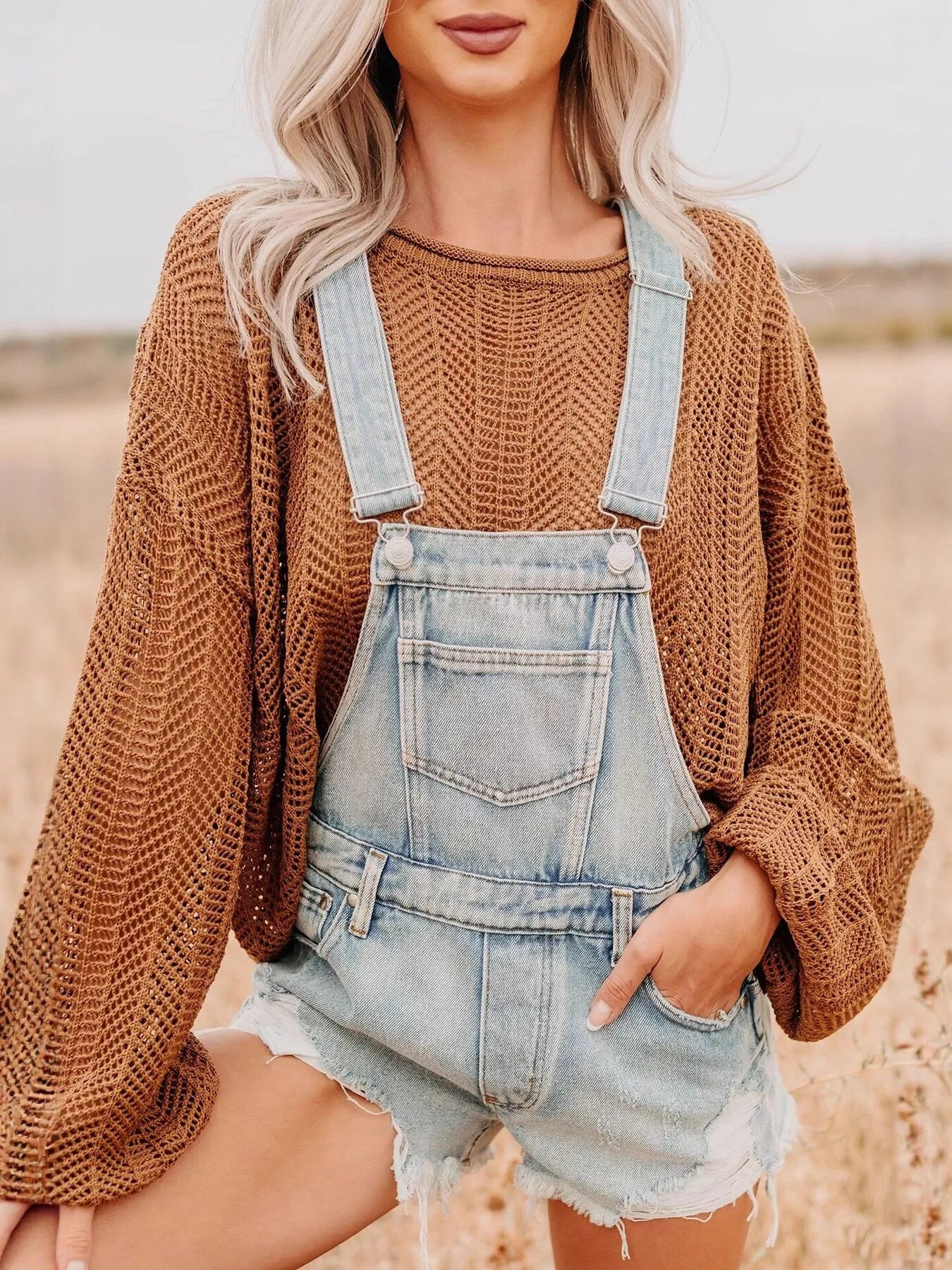 Distressed Denim Overalls Shorts