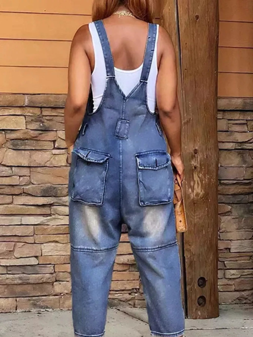 Full Size Button Front Denim Overalls with Pockets Plus Size