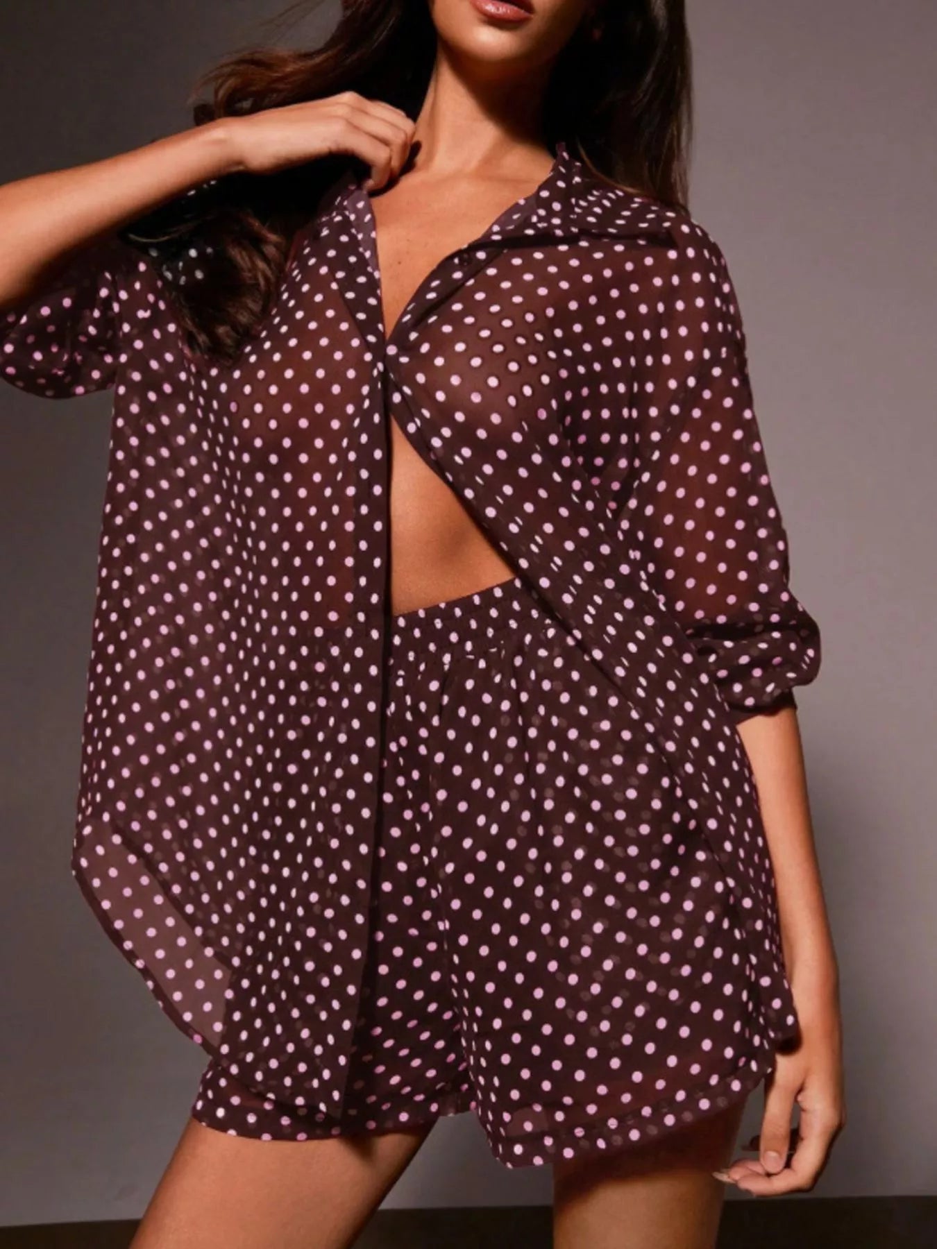 Polka Dot Button Up Shirt and Shorts Set