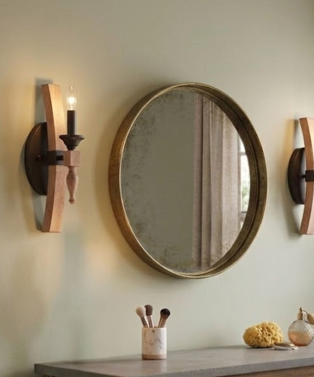 Glenwood 5"W 1-Light Aged Bronze and Distressed Oak Finish Wall Sconce Light Fixture – LampsUSA, view 4