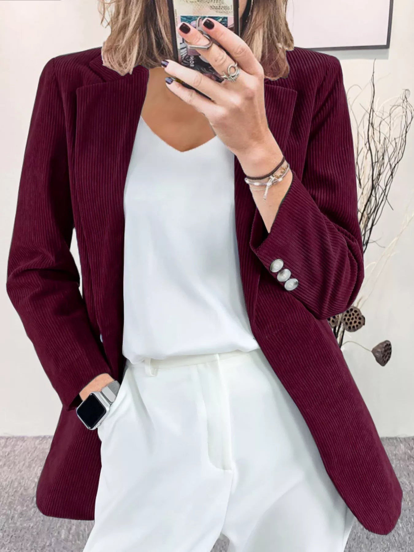 Corduroy Lapel Collar Casual Blazer