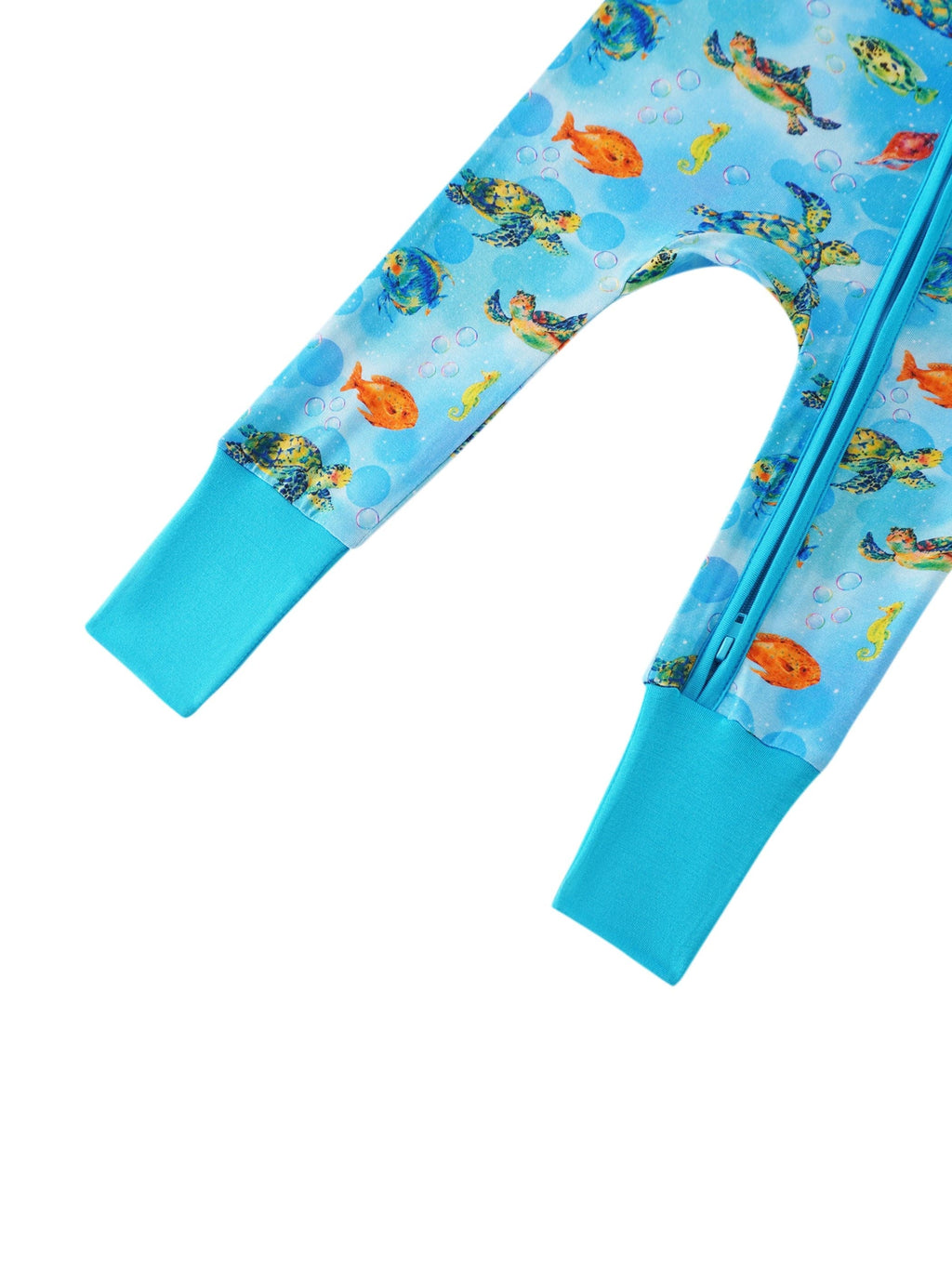 Charlies Project Kids Posh TOT Sea Turtle Bamboo Baby Convertible Zippy Romper — in-use photo