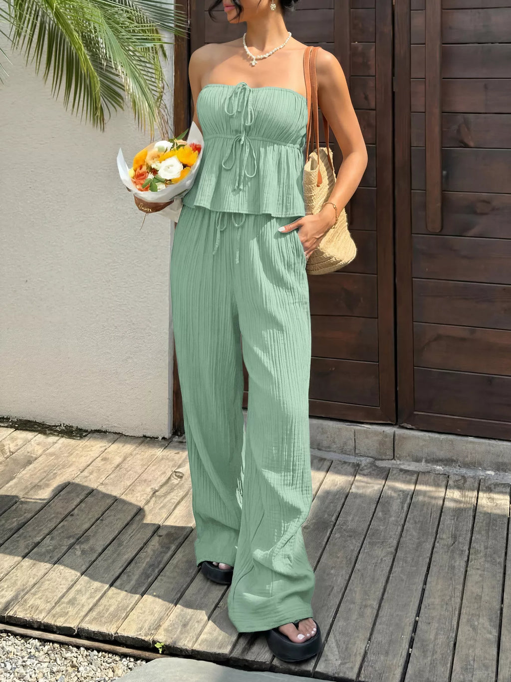 Tube Top and Wide-Leg Pants Set
