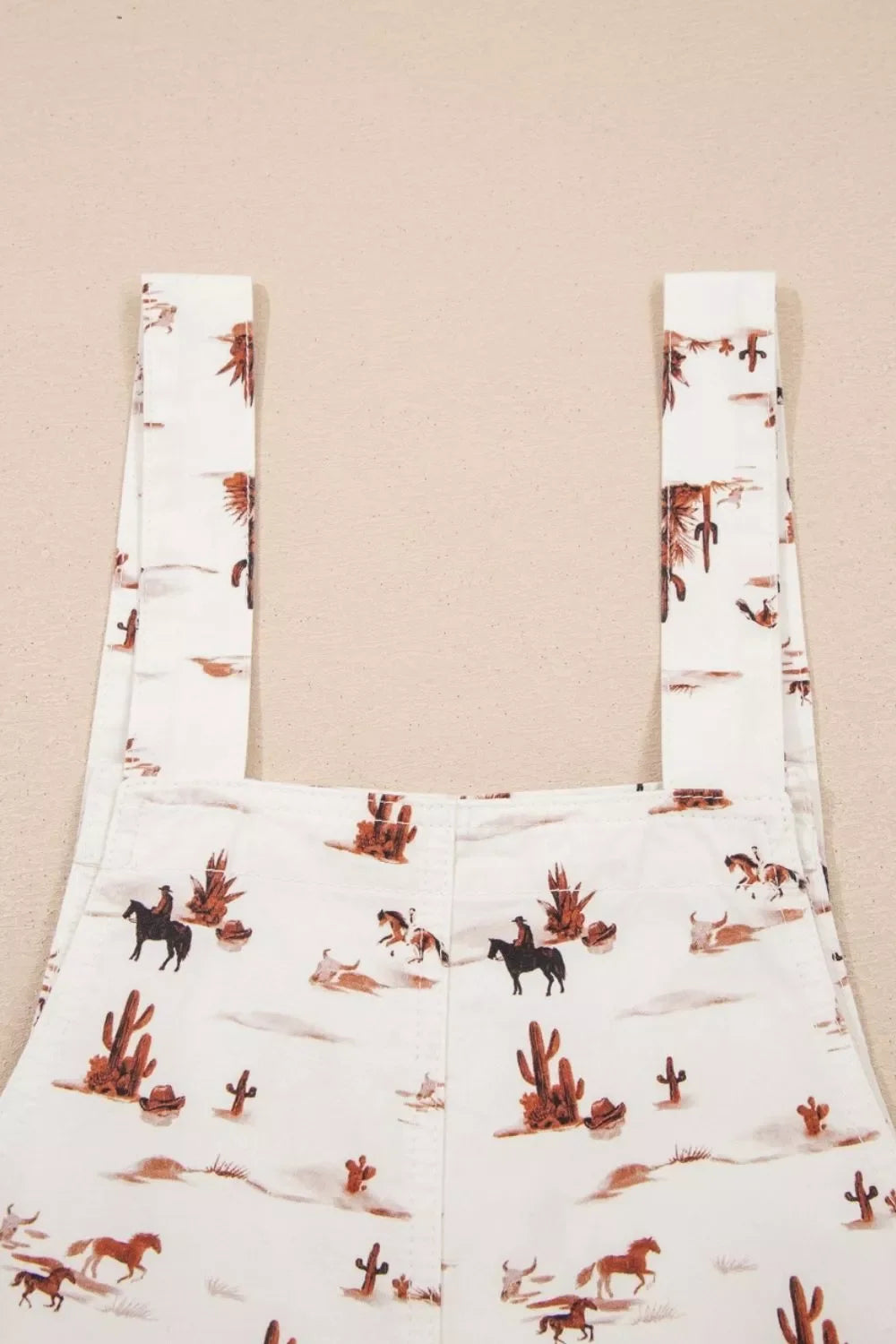 Western Printed Button Adjustable Straps Loose Jumpsuit