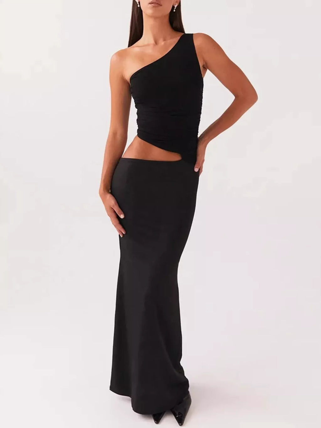 Full Size One-Shoulder Top and Maxi Skirt Set Plus Size