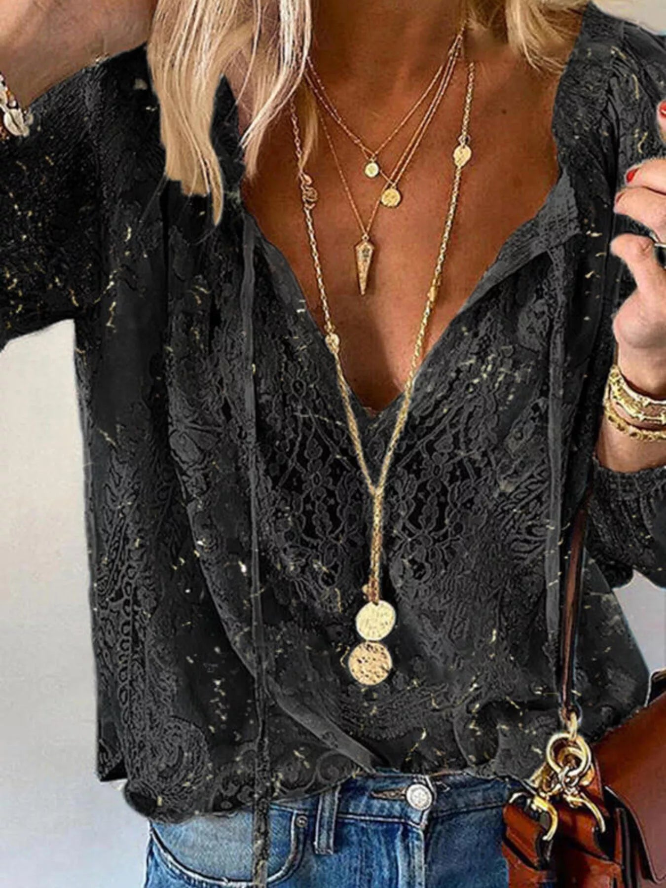 Lace Tie-Neck Blouse