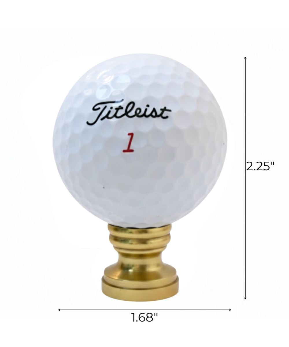 Golf Ball Lamp Finial, White, Polished Brass Base 2.25"h – LampsUSA, view 2