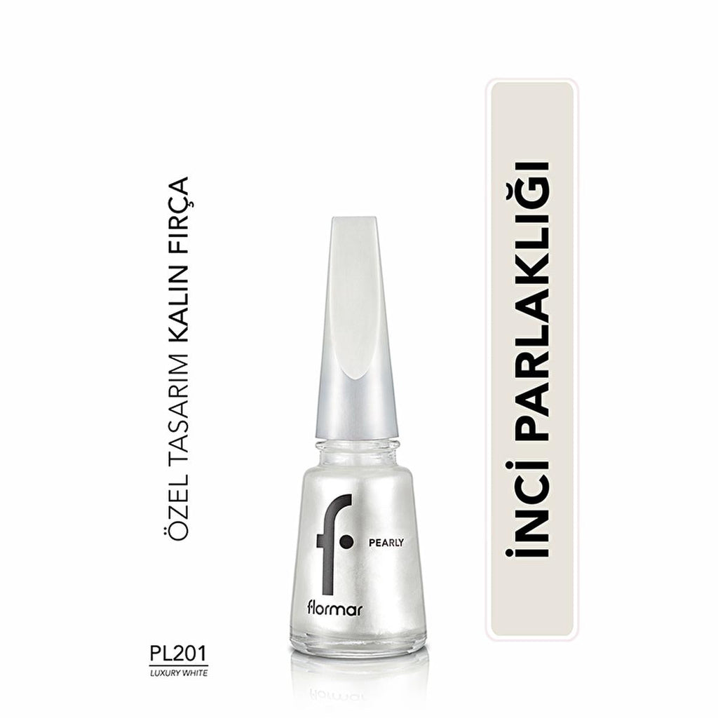 Flormar Pearly Luxury White Nail Polish: Intense Pigment, Shimmer Finish, Long Lasting - Dazzling White Nail Color