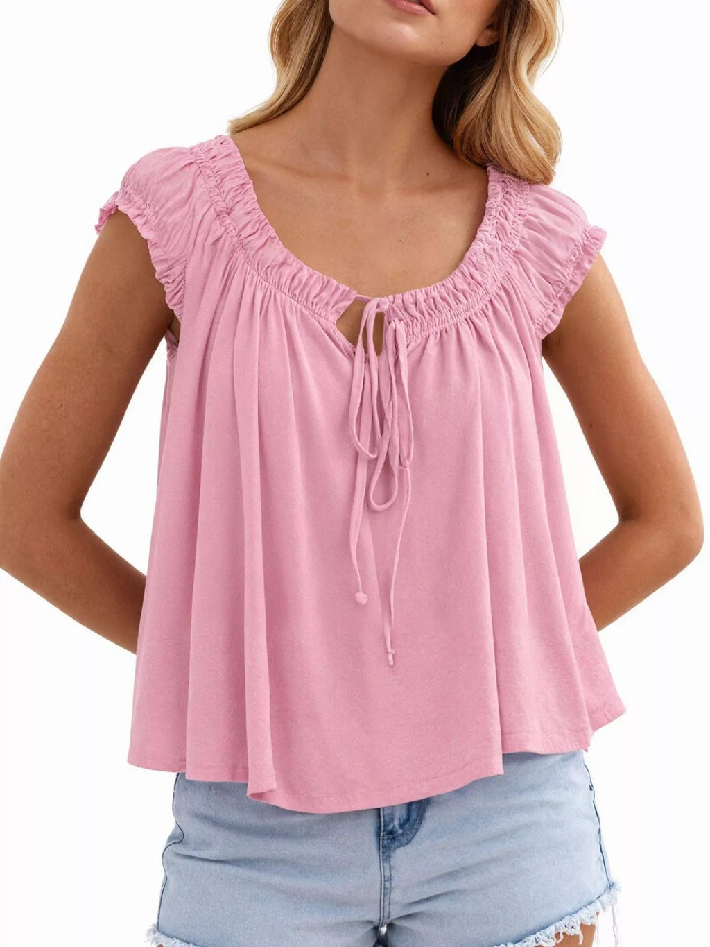 Tie Front Solid Color Blouse