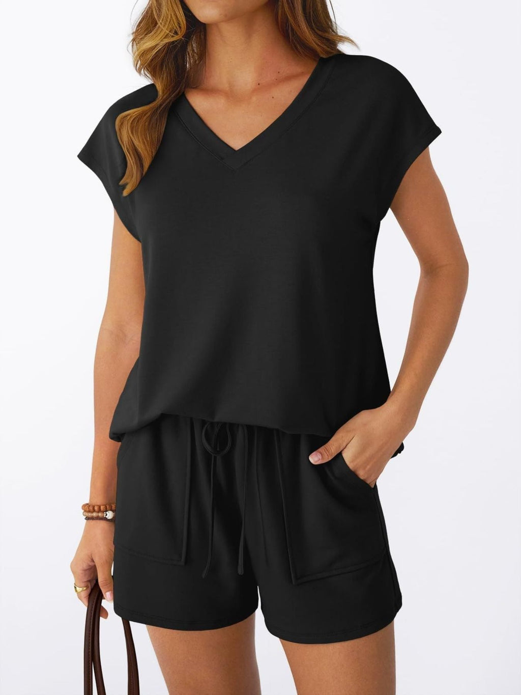 Casual V-Neck T-Shirt and Shorts Set