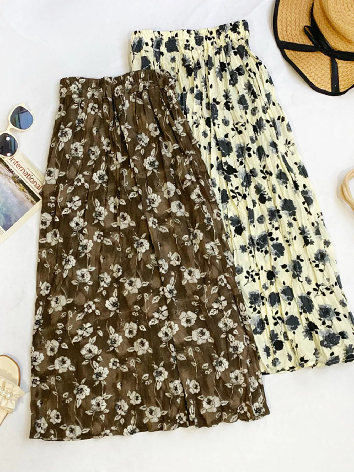 Floral Print Elastic Waist Midi Skirt