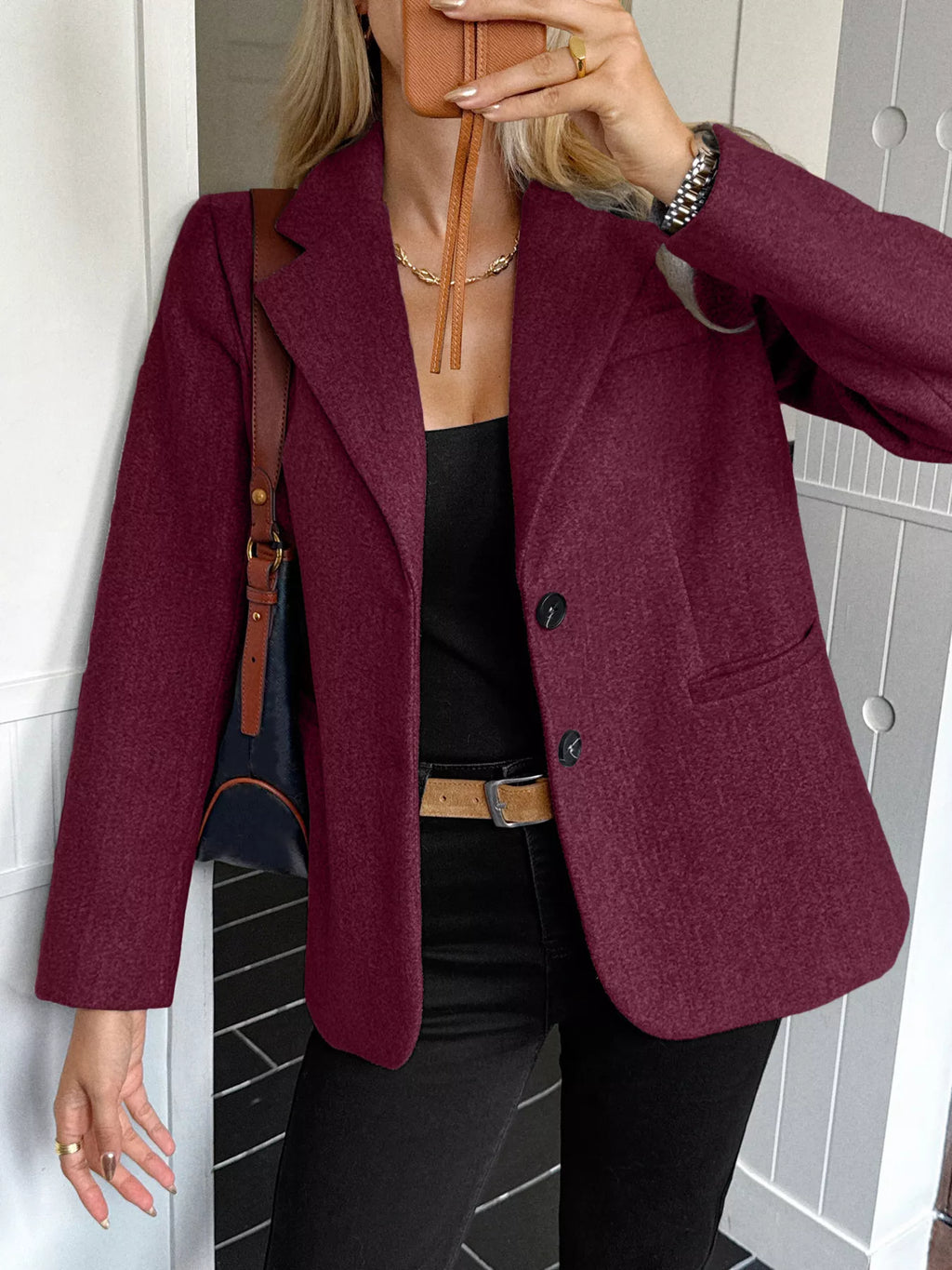 Lapel Collar Button Up Blazer