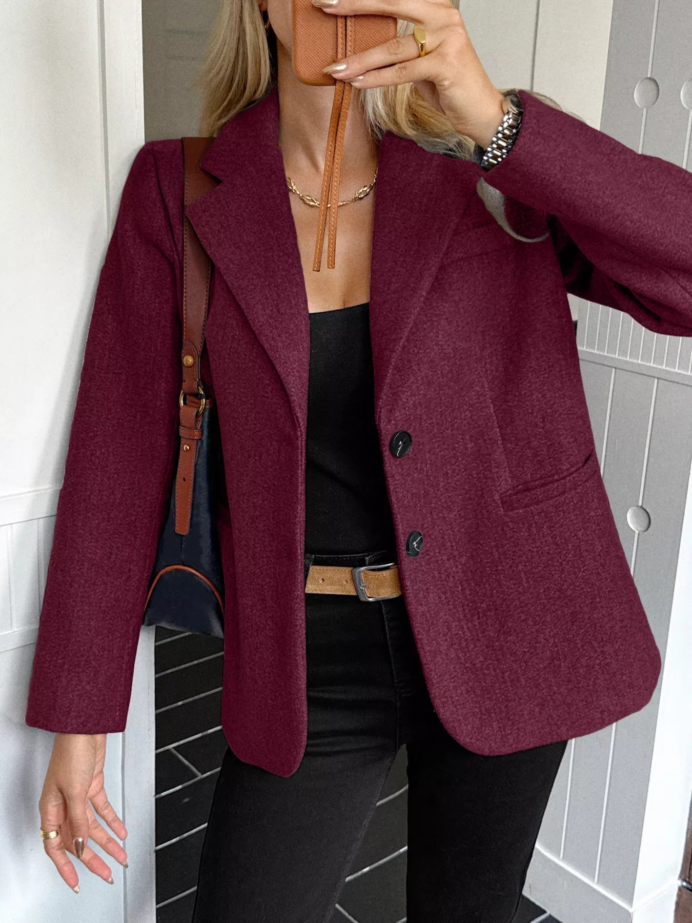 Lapel Collar Button Up Blazer