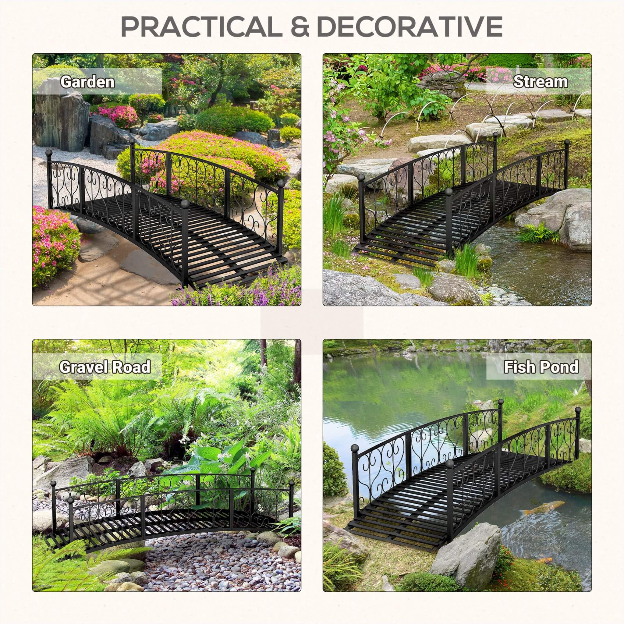 Alora 7FT Decorative Metal Arch Footbridge Garden Bridge With Safety Siderails (SAK53829) – SAKSBY WHOLESALE, view 5