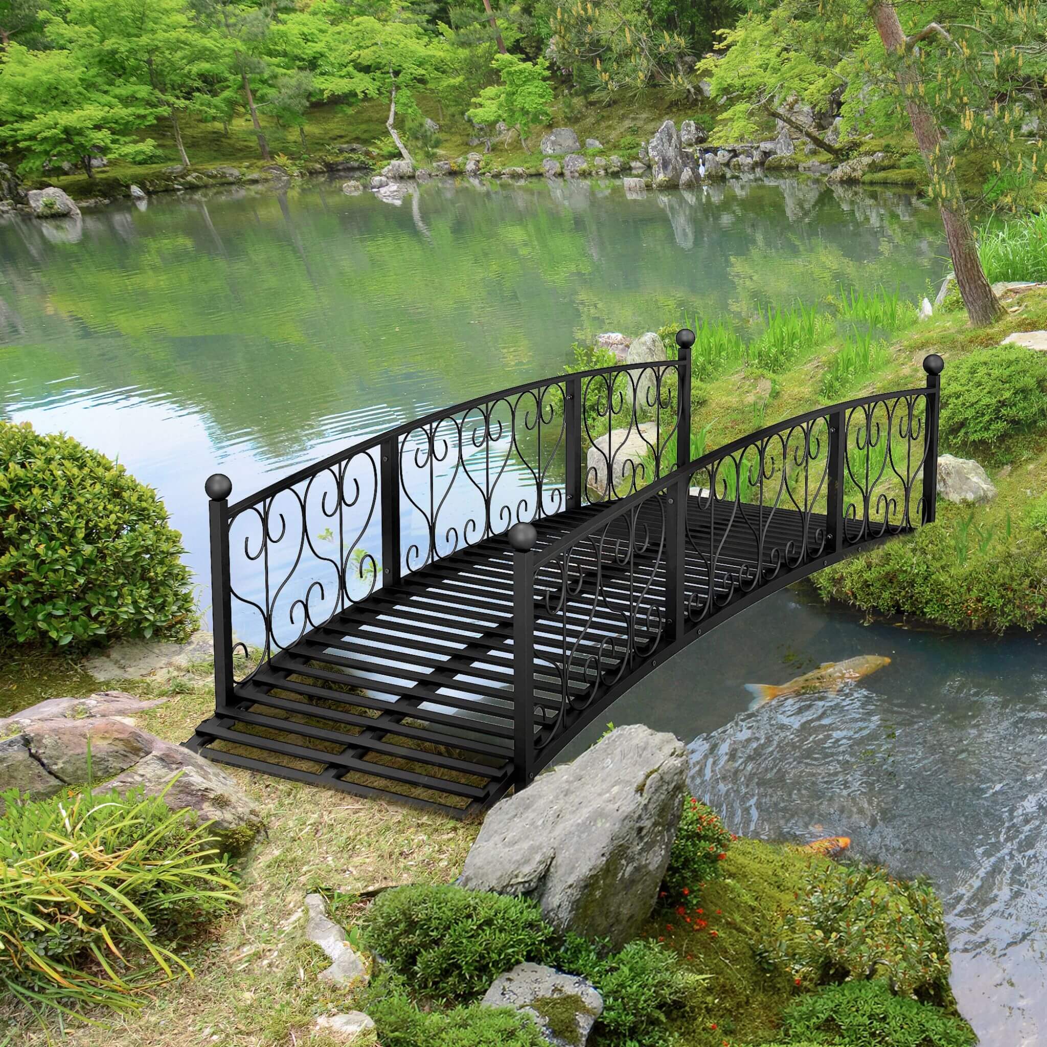 Alora 7FT Decorative Metal Arch Footbridge Garden Bridge With Safety Siderails (SAK53829) – SAKSBY WHOLESALE, view 8