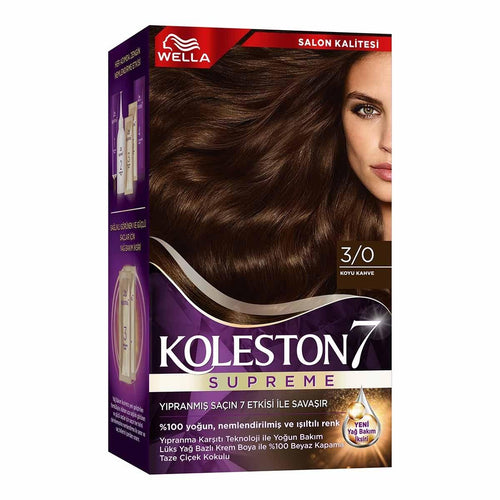Wella Koleston Supreme Dark Brown Hair Dye 3/0 - Intense Color, Gray Coverage & Shine - Permanent At-Home Hair Color Kit