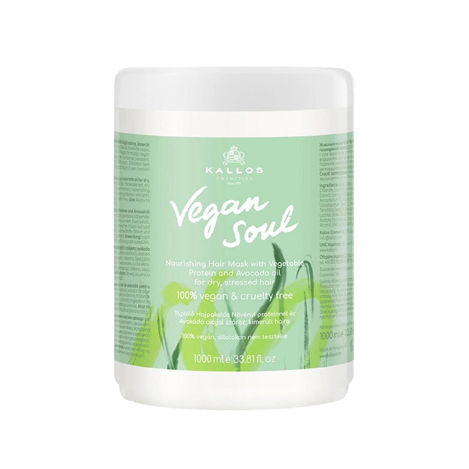 Kallos Cosmetics Vegan Soul Nourishing Hair Mask for Dry & Damaged Hair - 1000ml Vegan Hair Care