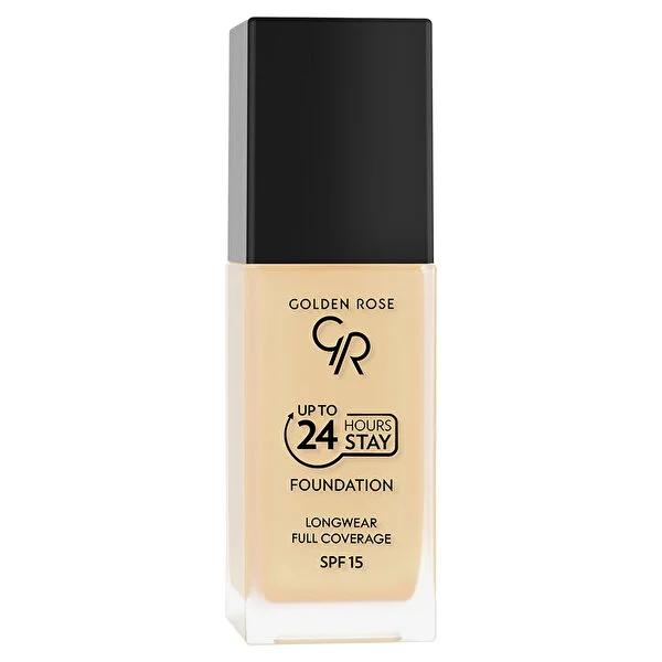 Golden Rose 24 Hours Stay Foundation Makeup - Long-Lasting, High Coverage, SPF 15 - Waterproof & Moisturizing