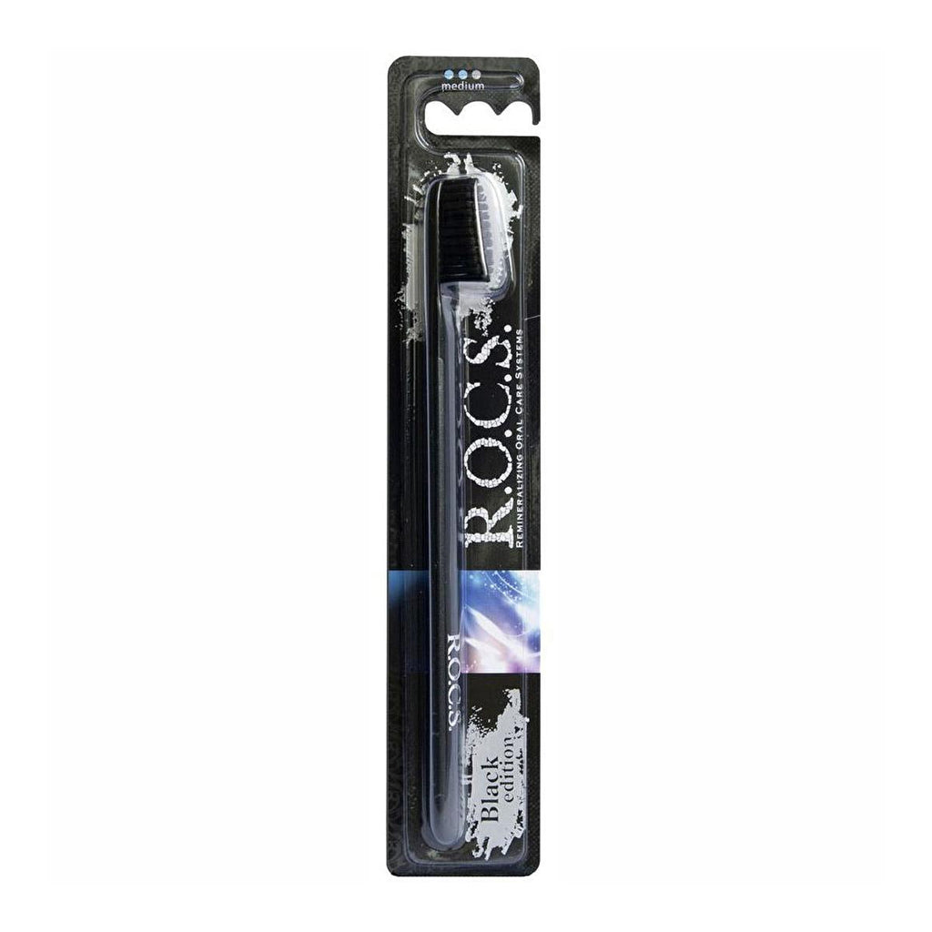 Rocs Black Edition Medium Toothbrush - Superior Plaque Removal & Gentle Teeth Whitening - Enhanced Dental Hygiene