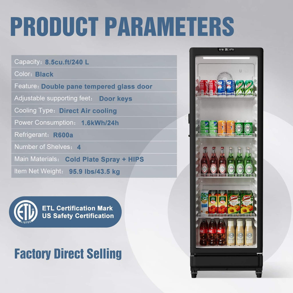 8.5 Cu.Ft Commercial Single Glass Door Beverage Merchandiser Refrigerator (SAK27946) – SAKSBY WHOLESALE, view 6
